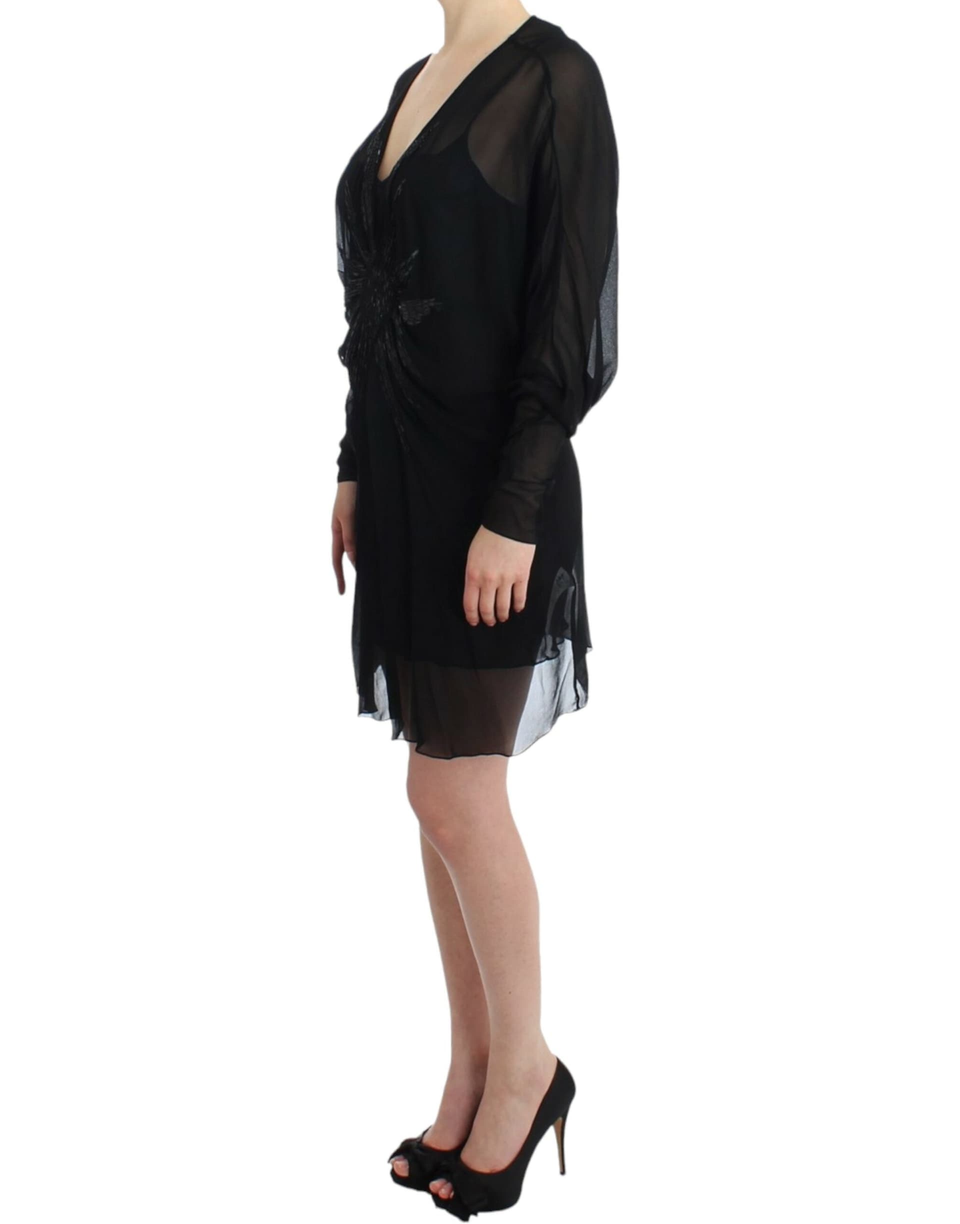 Black long sleeve silk dress - 2