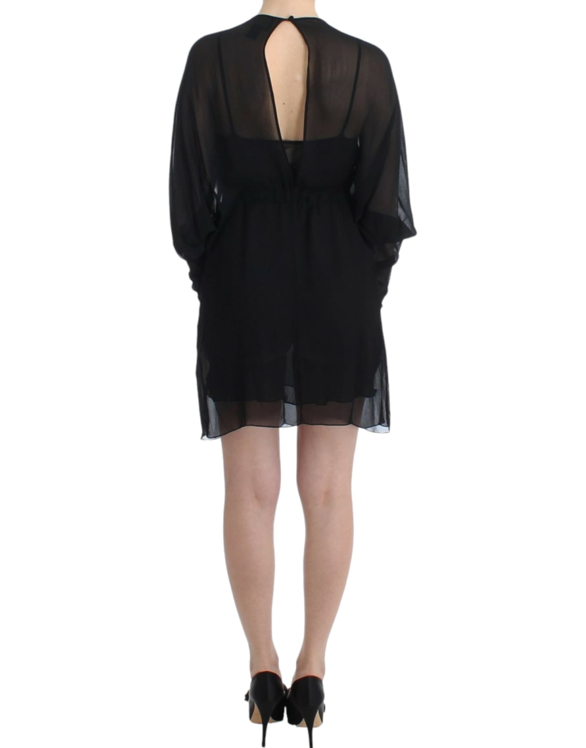 Black long sleeve silk dress - 3