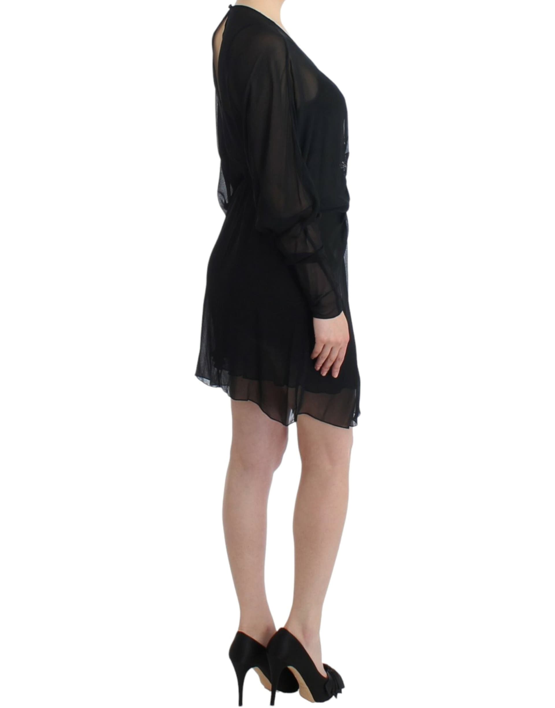 Black long sleeve silk dress - 4