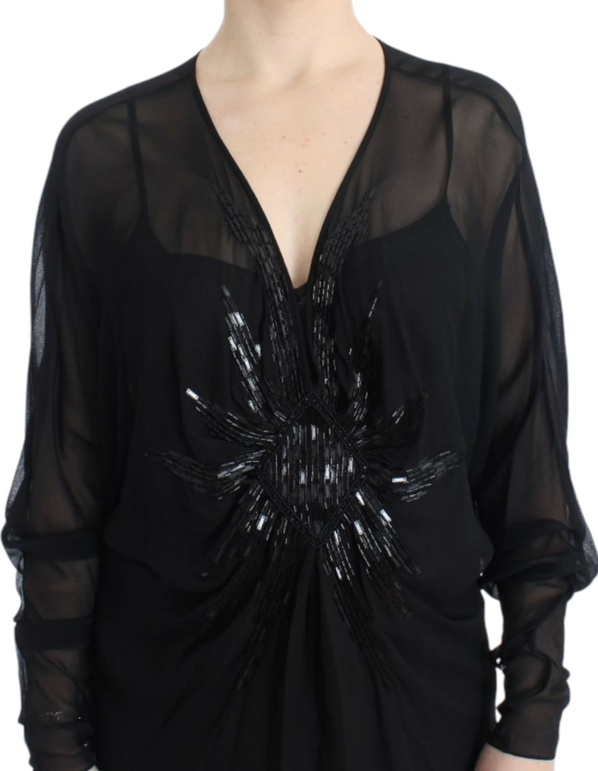 Black long sleeve silk dress - 5