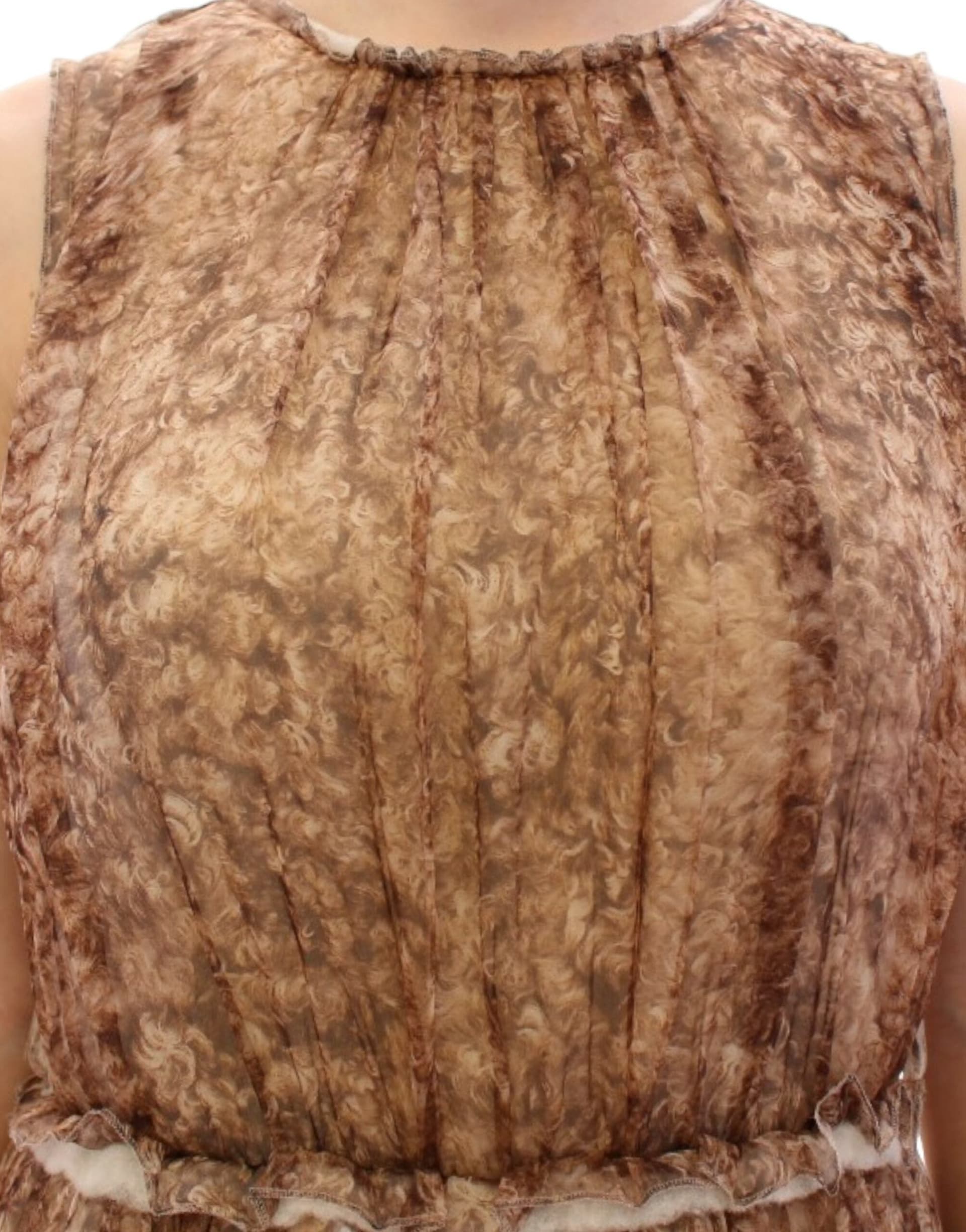 Brown sleeveless silk dress - 4