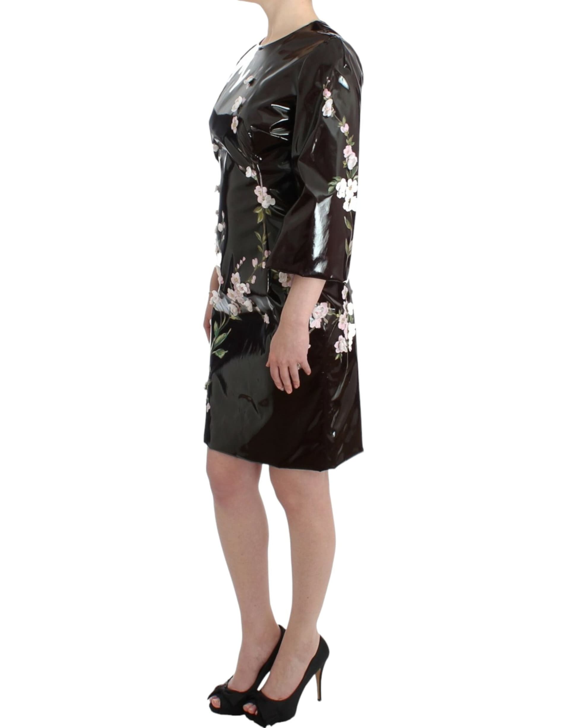 Black patent floral HANDPAINTED dress - 2