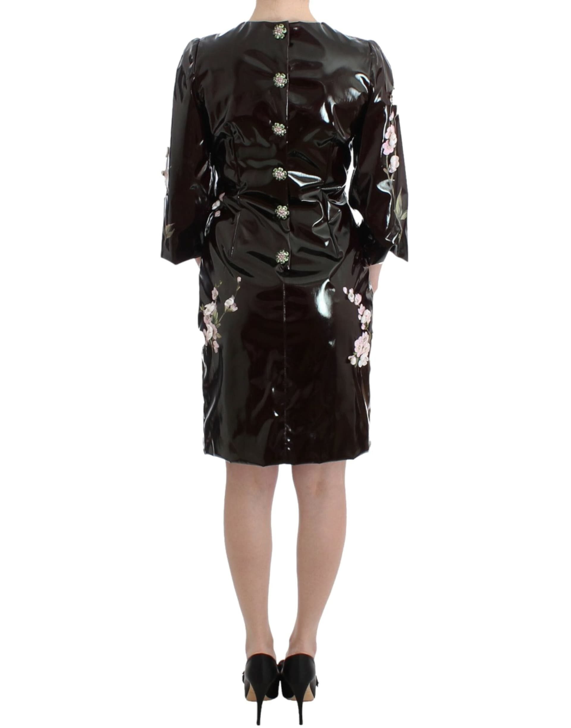 Black patent floral HANDPAINTED dress - 3