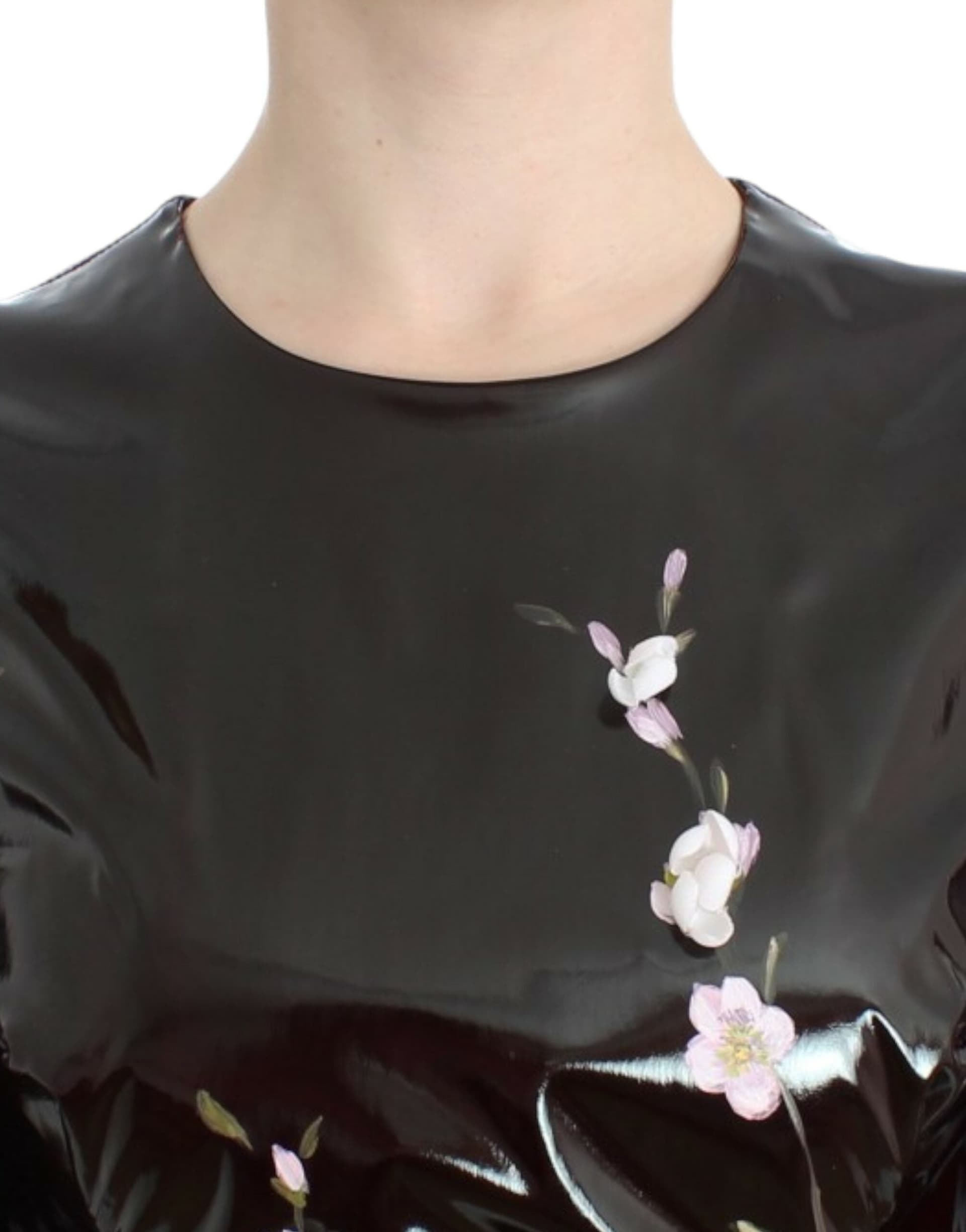Black patent floral HANDPAINTED dress - 5