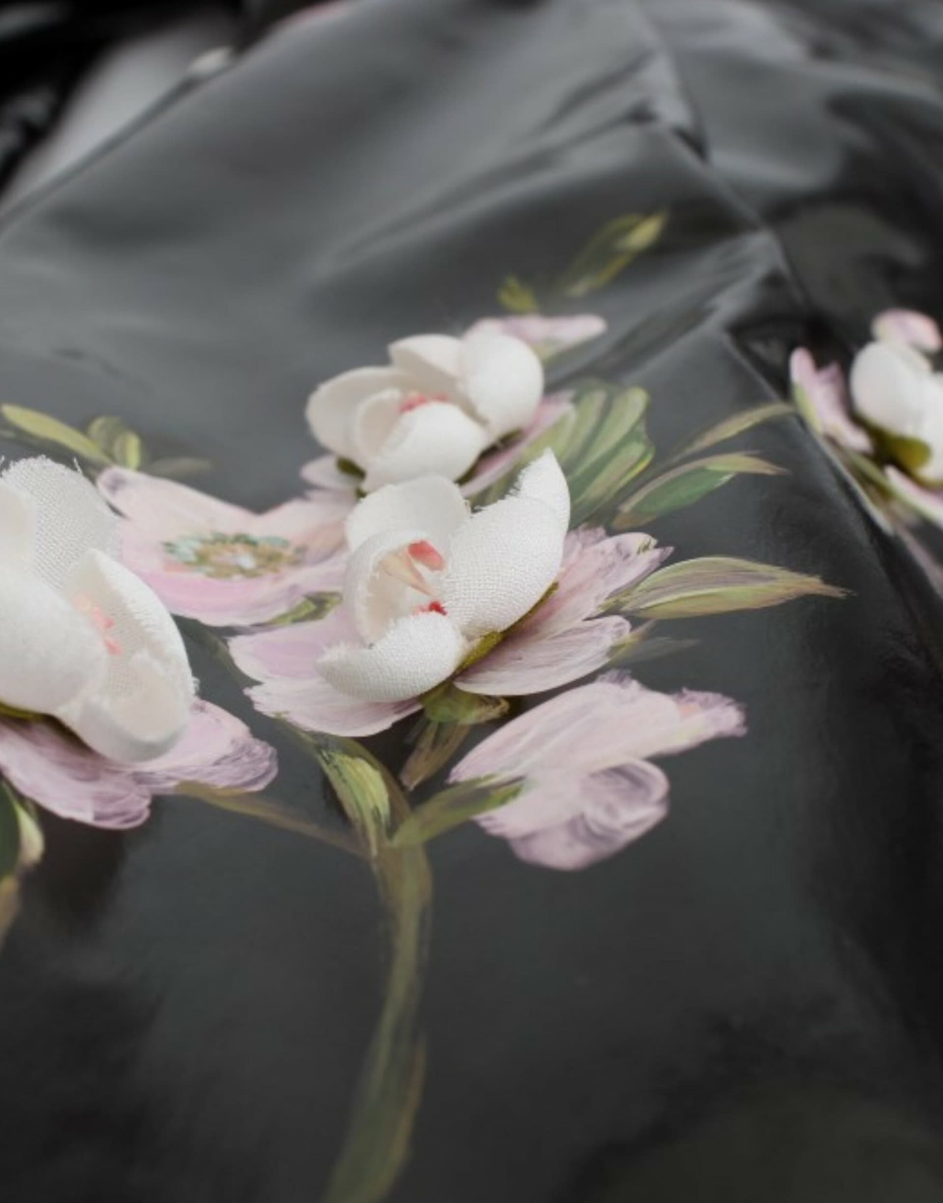 Black patent floral HANDPAINTED dress - 6