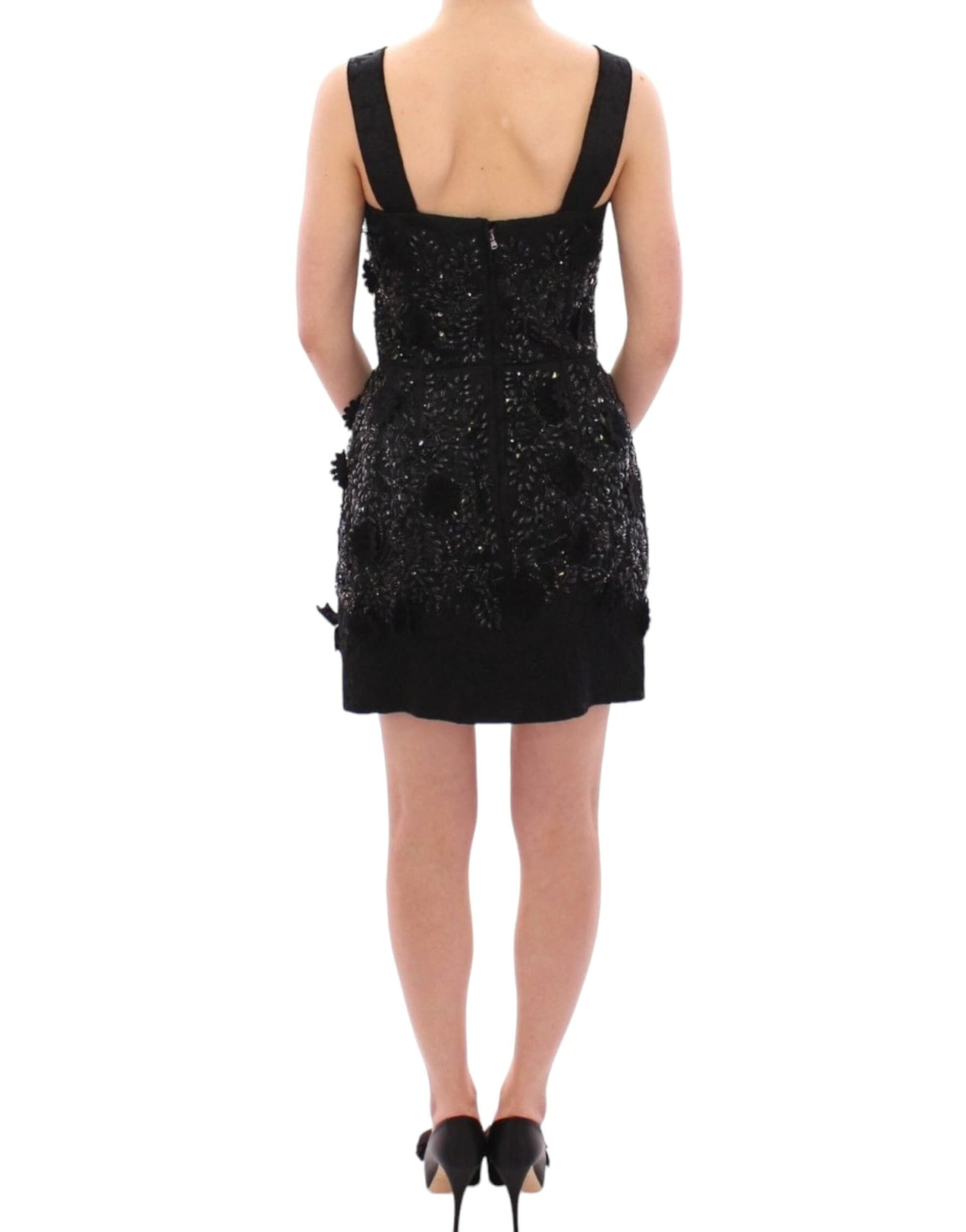 Black floral crystal embedded dress - 3