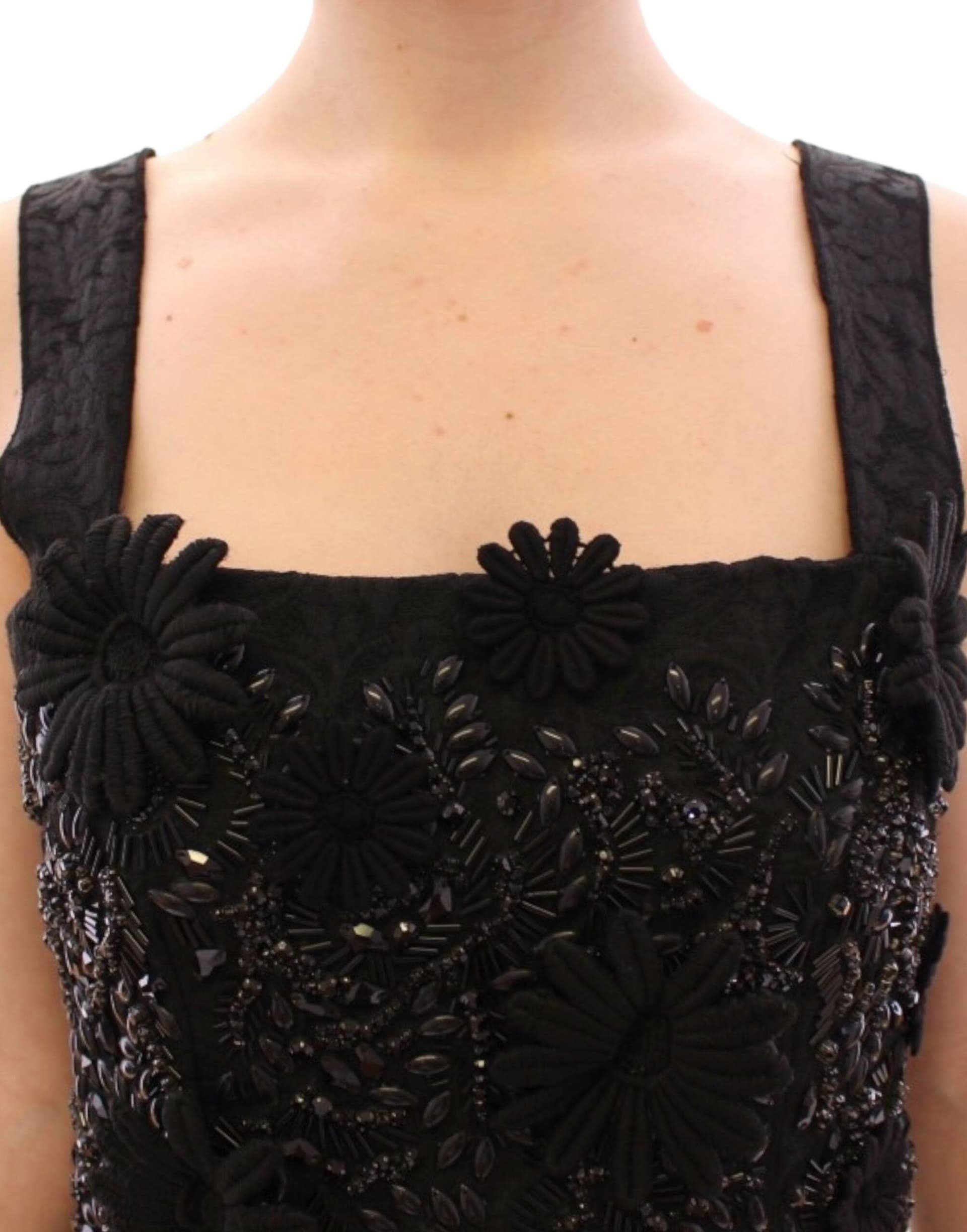 Black floral crystal embedded dress - 4