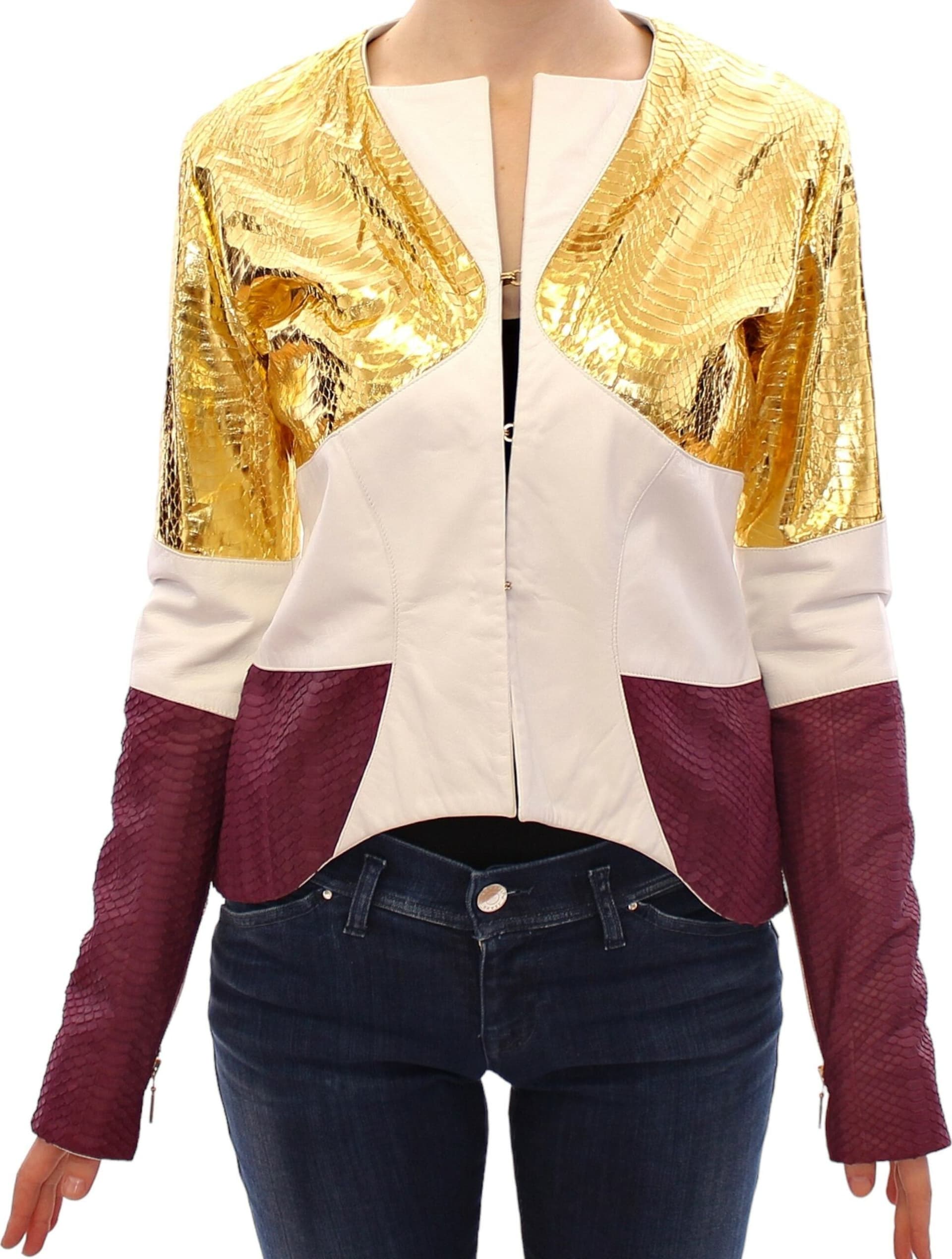 White Gold Purple Leather Jacket - 2