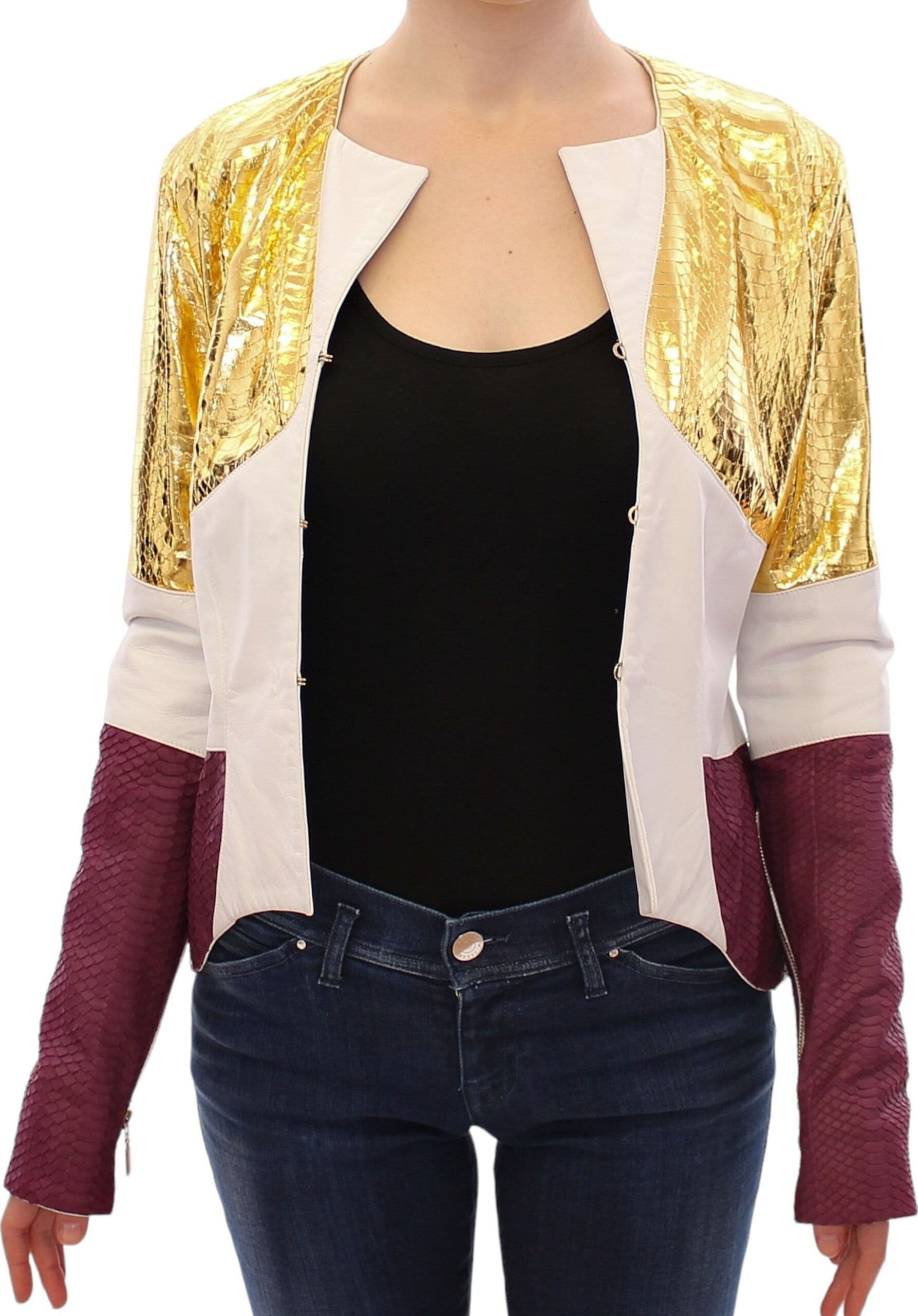 White Gold Purple Leather Jacket - 3
