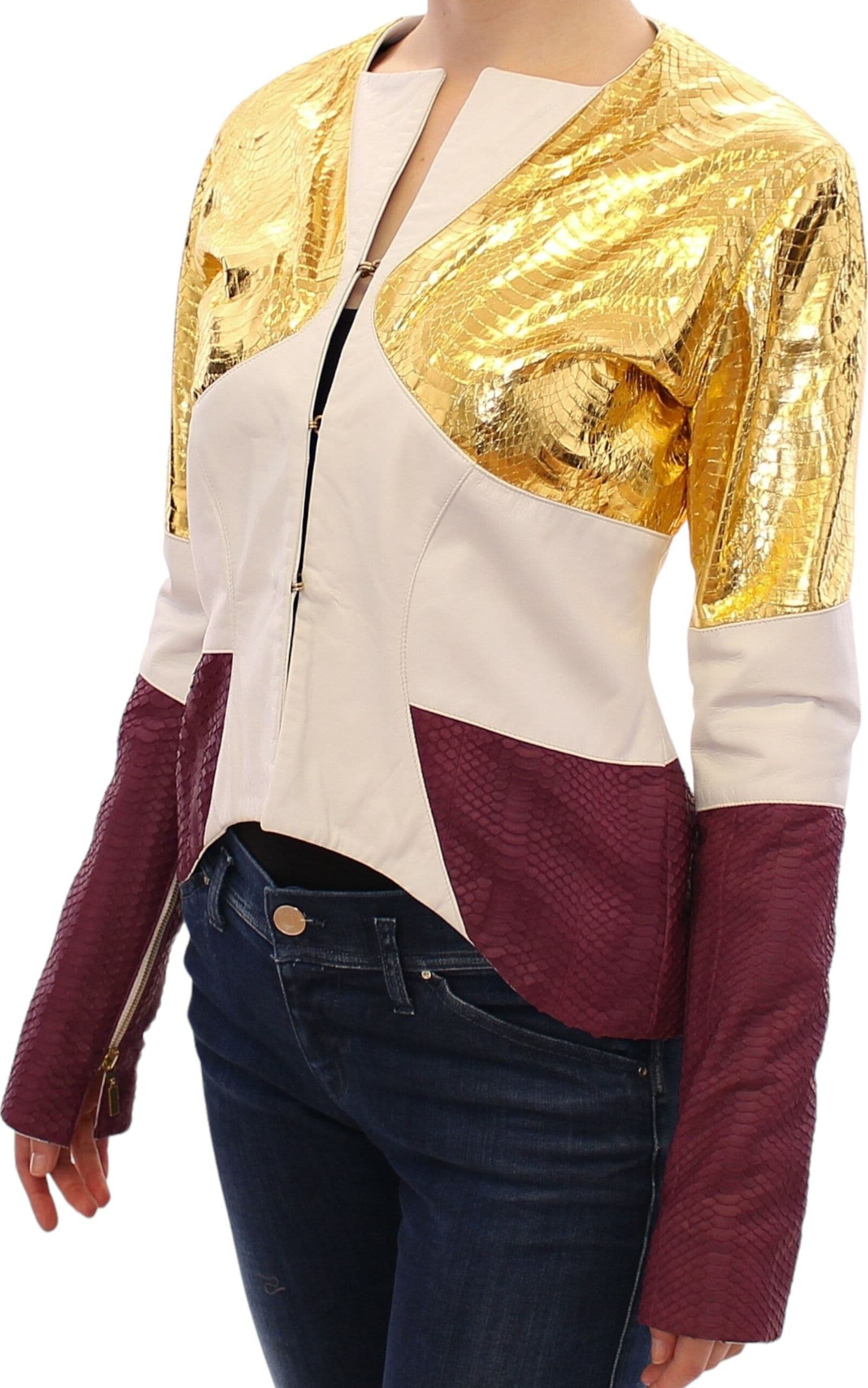 White Gold Purple Leather Jacket - 5