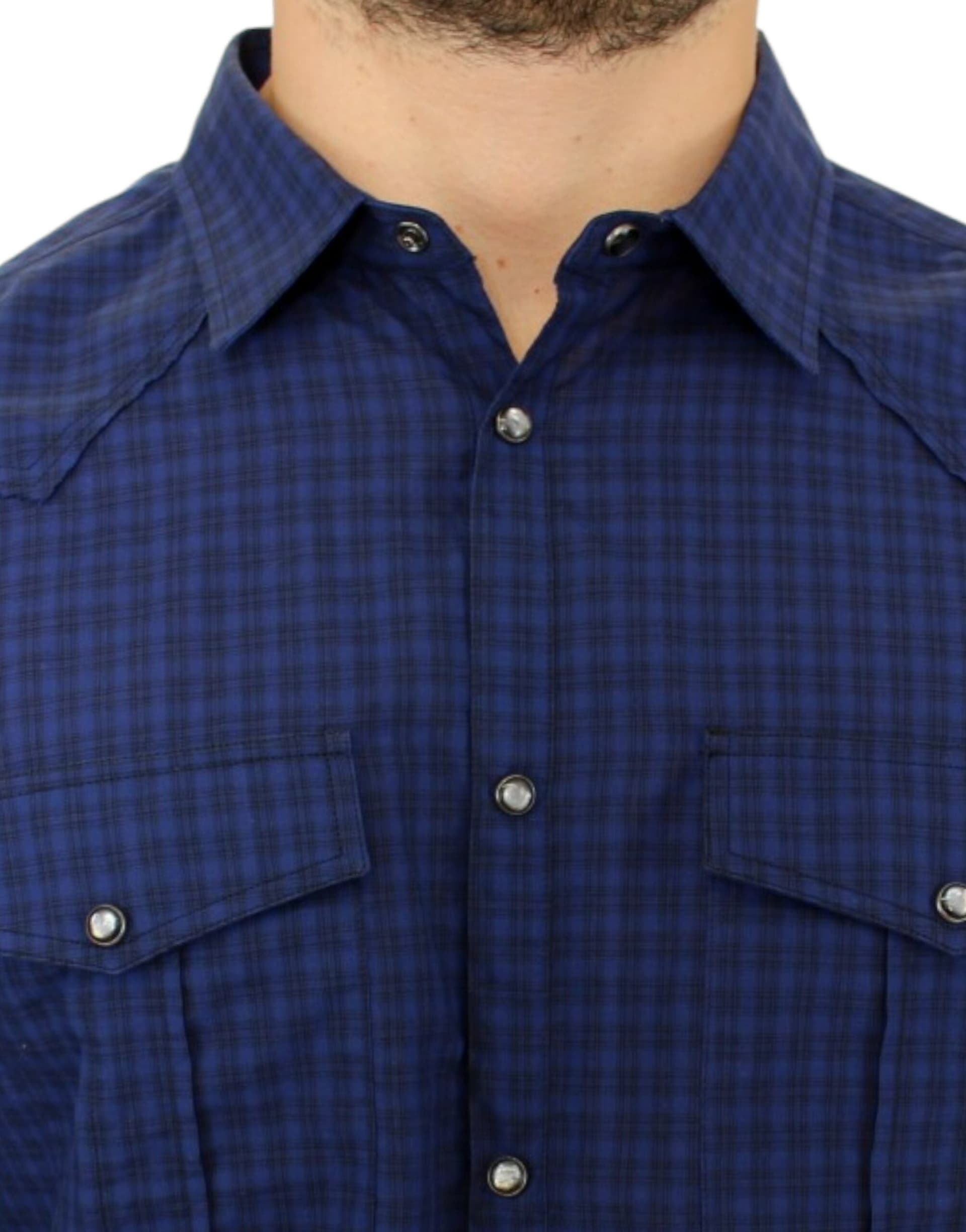 Blue checkered cotton shirt - 5