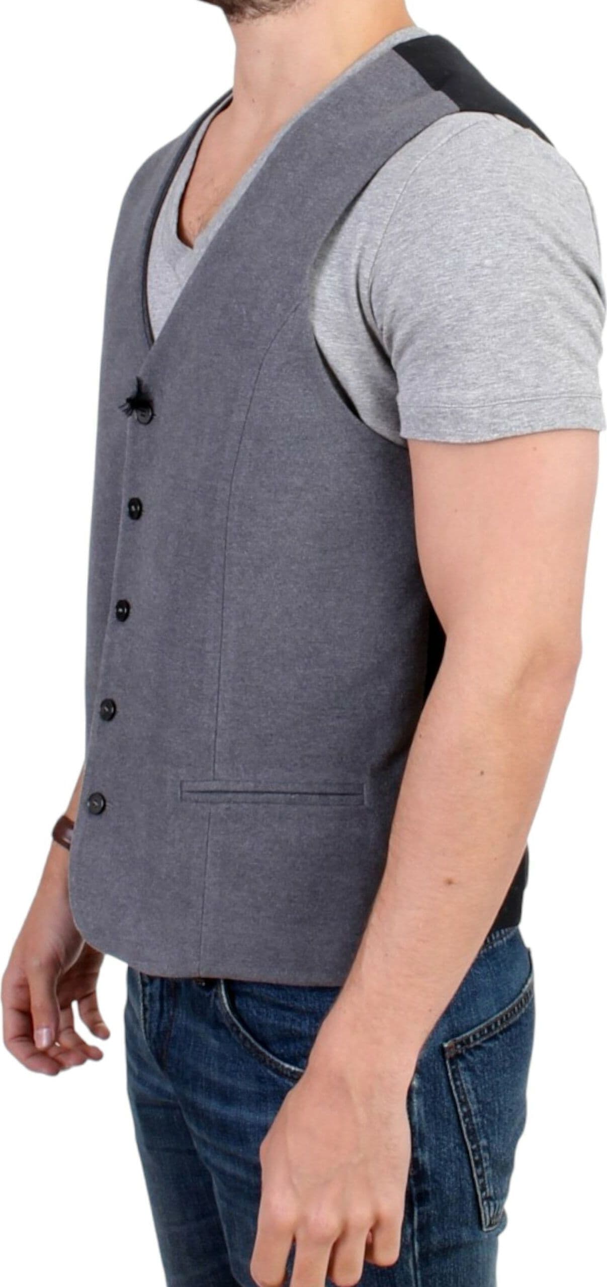 Gray cotton blend casual vest - 5
