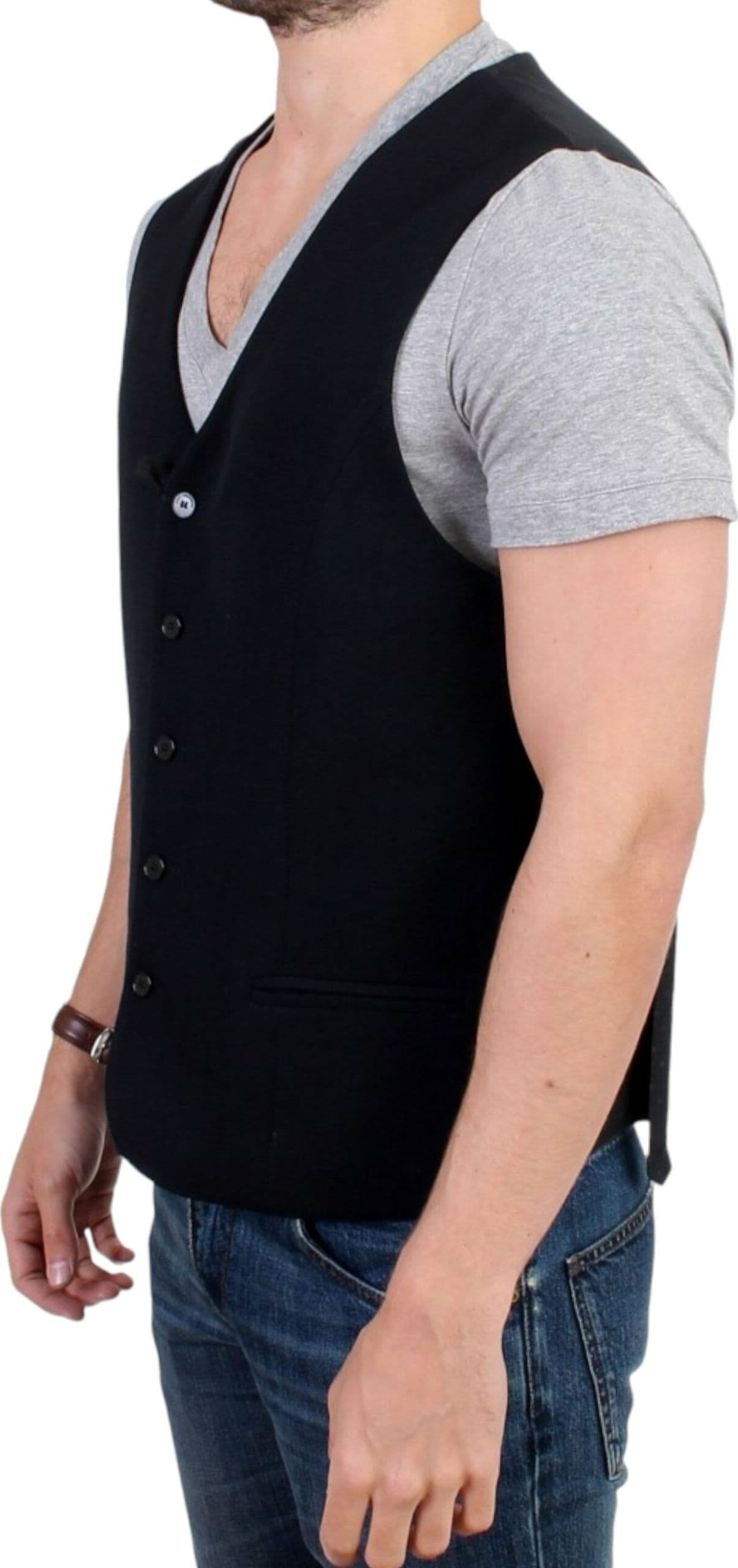 Black wool blend casual vest - 7