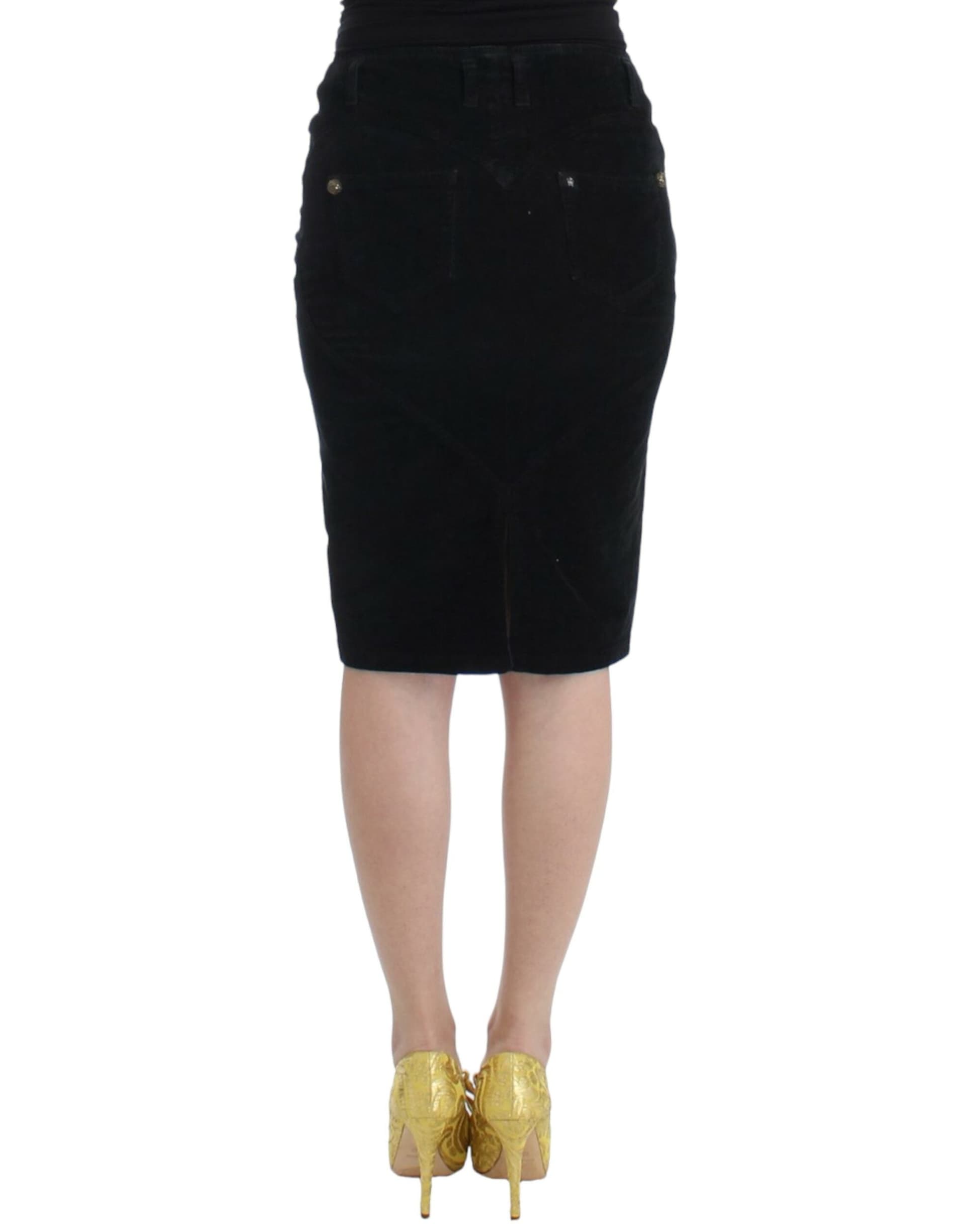 Black Corduroy Pencil Skirt - 3