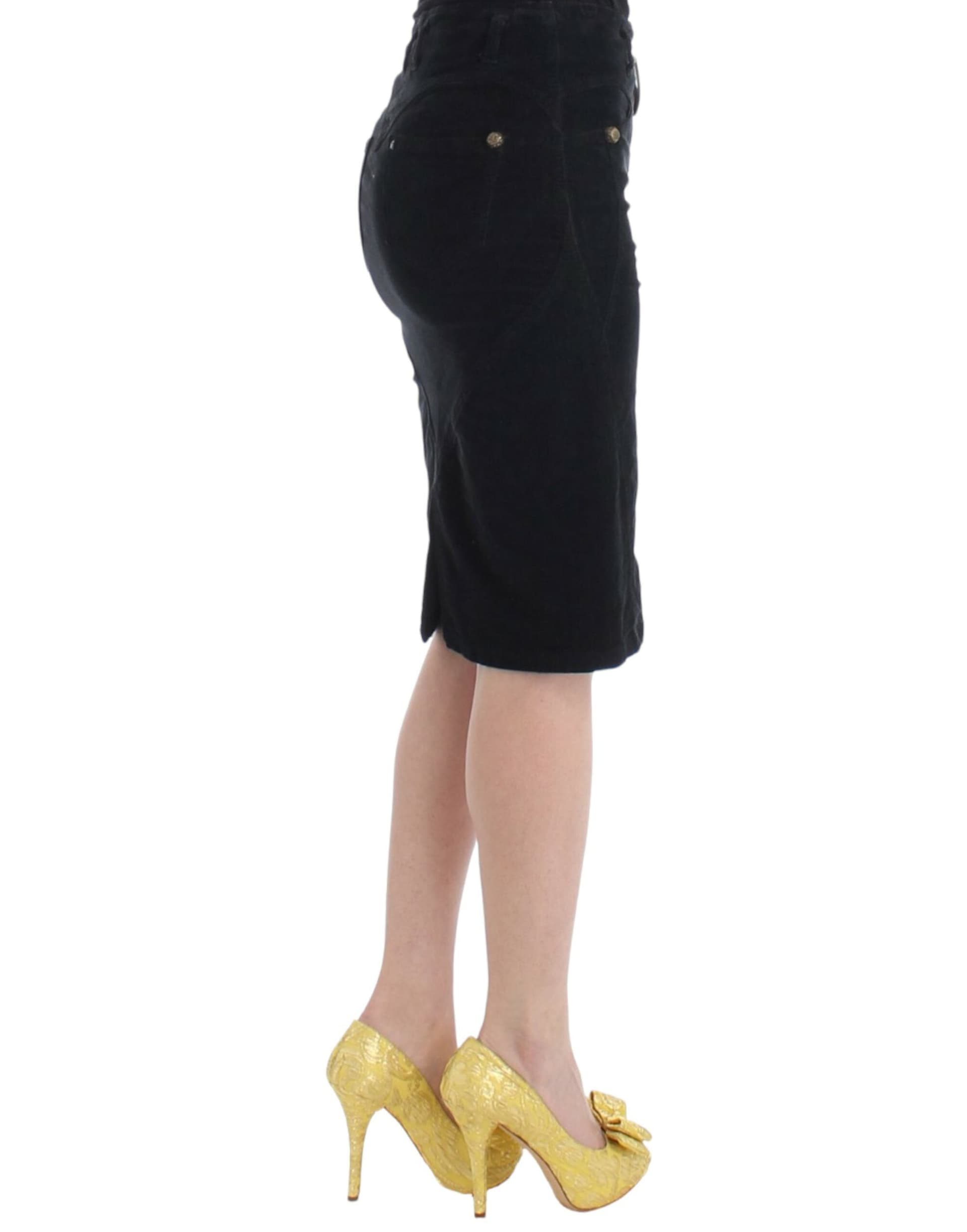 Black Corduroy Pencil Skirt - 4