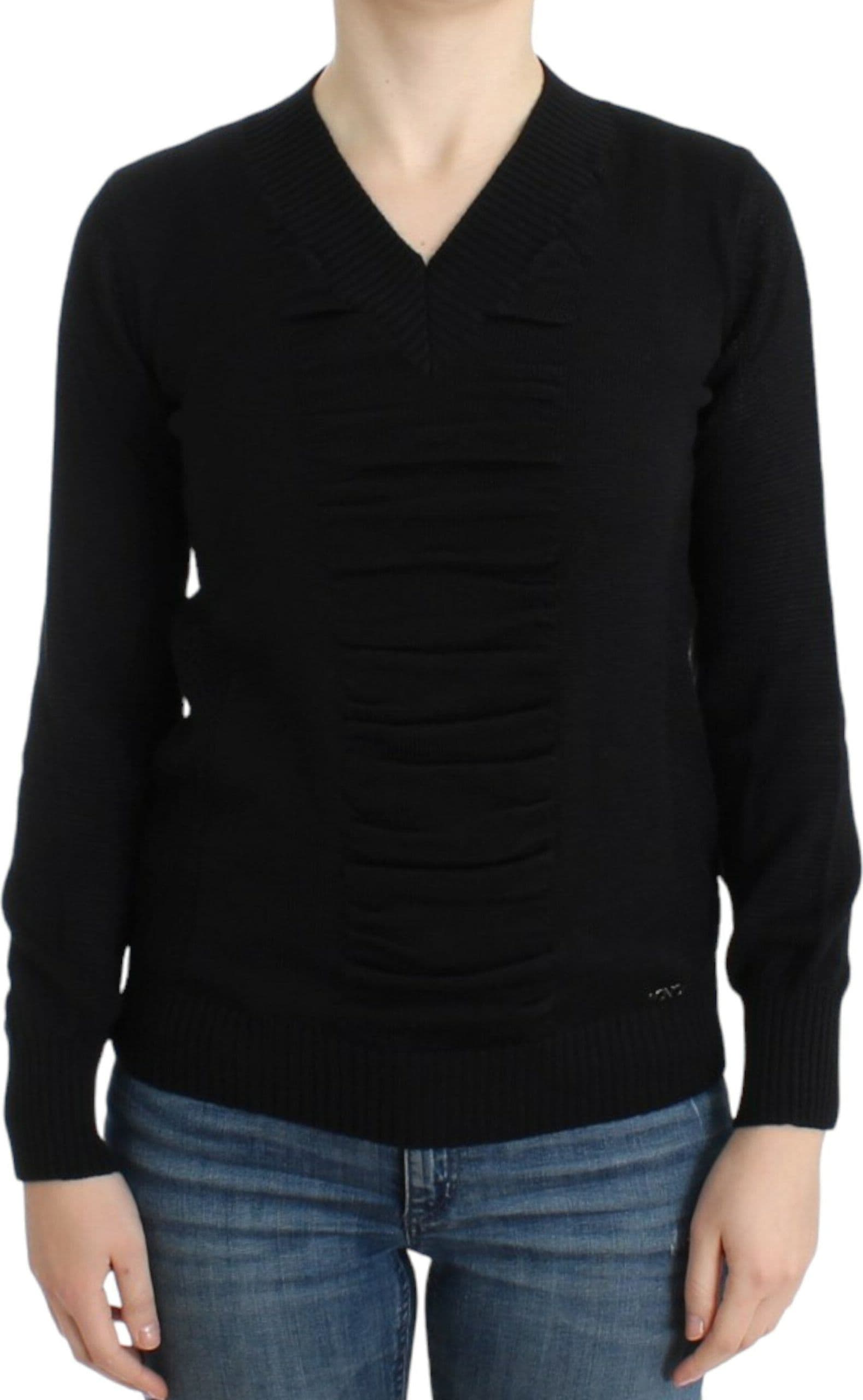 Black V-neck wool sweater