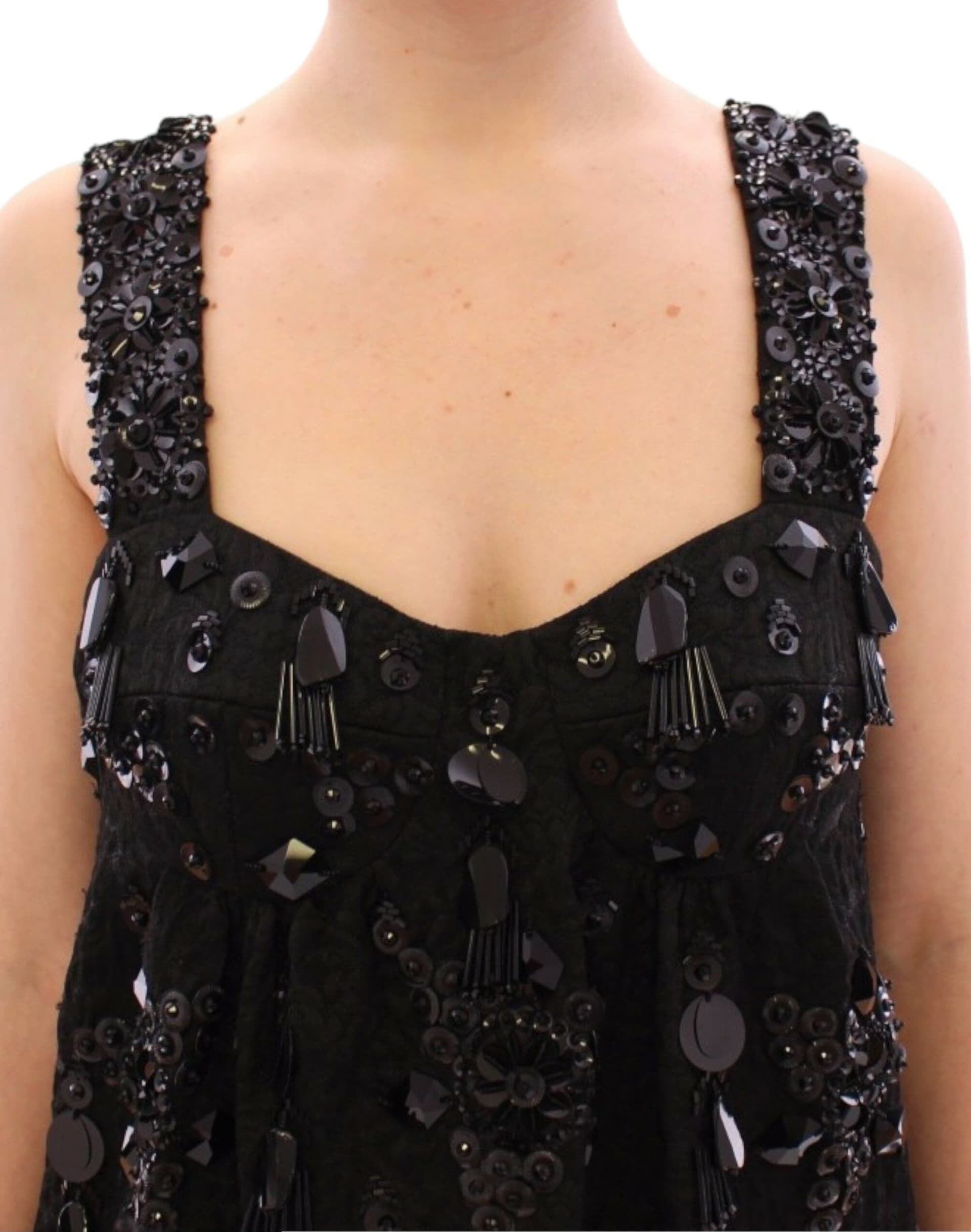 Black floral crystal embedded dress - 4