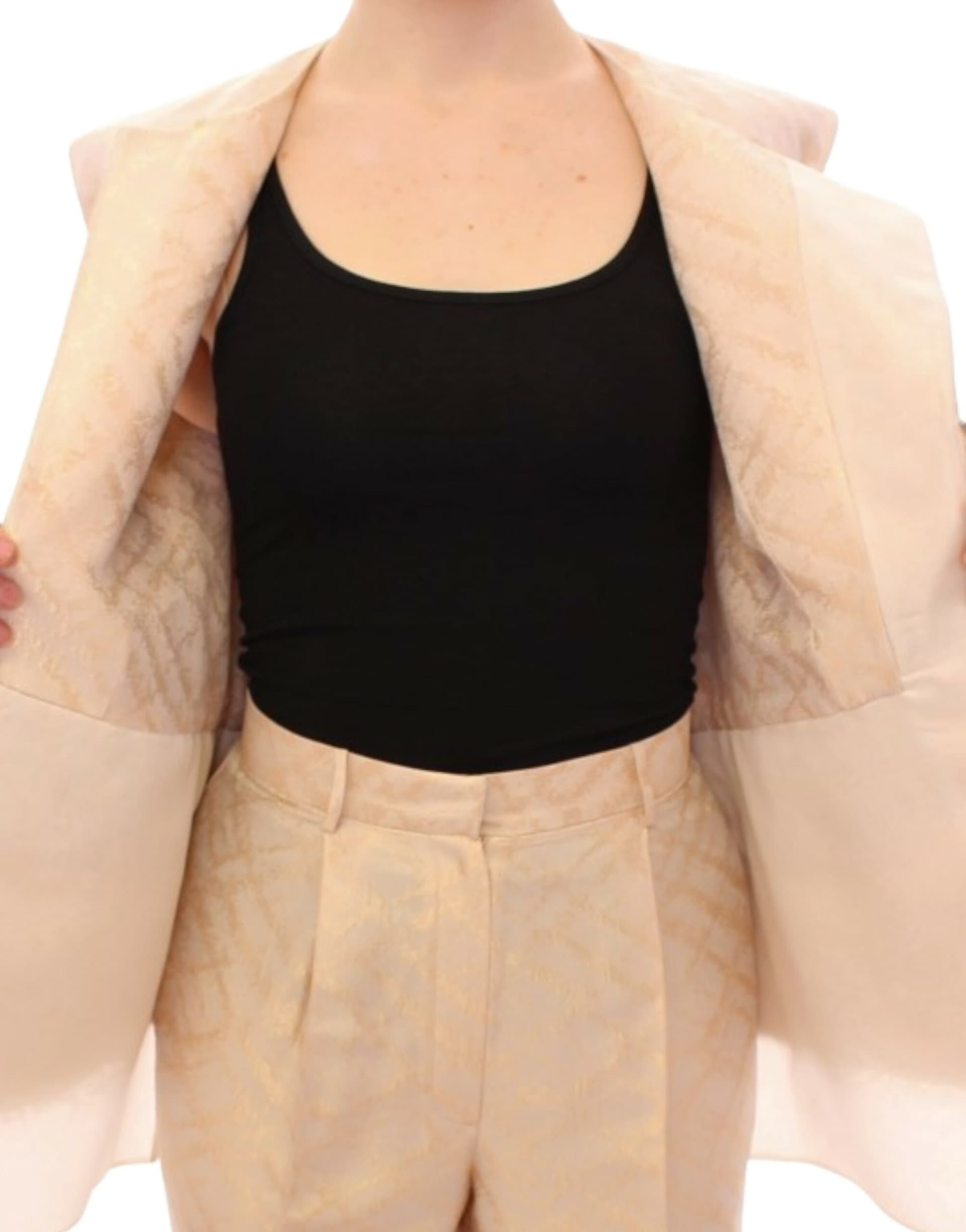 Beige brocade sleeveless jacket - 4