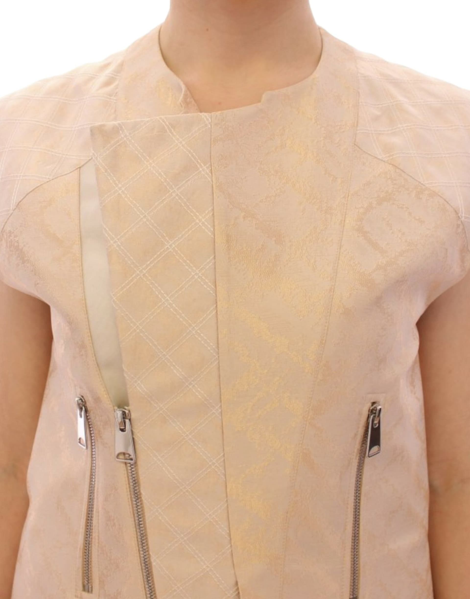 Beige brocade sleeveless jacket - 3