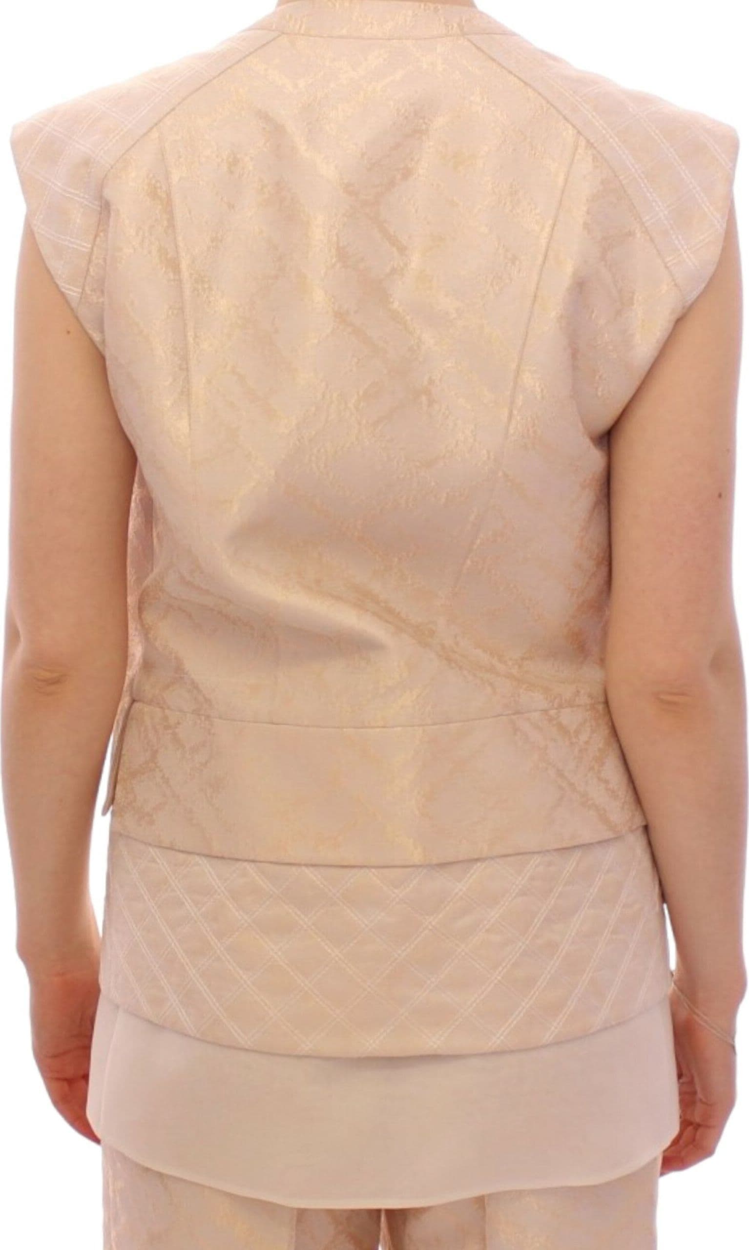 Beige brocade sleeveless jacket - 5