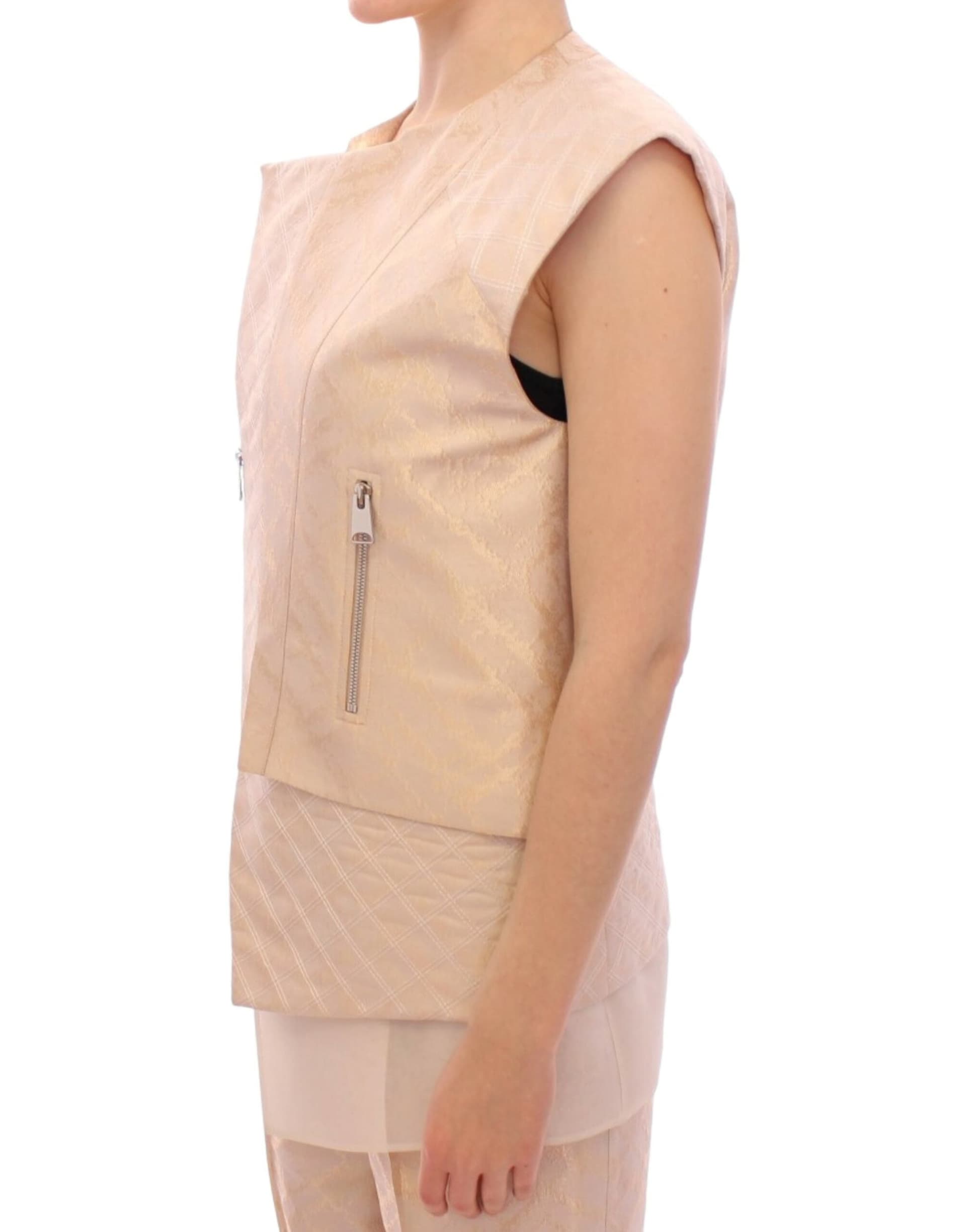 Beige brocade sleeveless jacket - 6