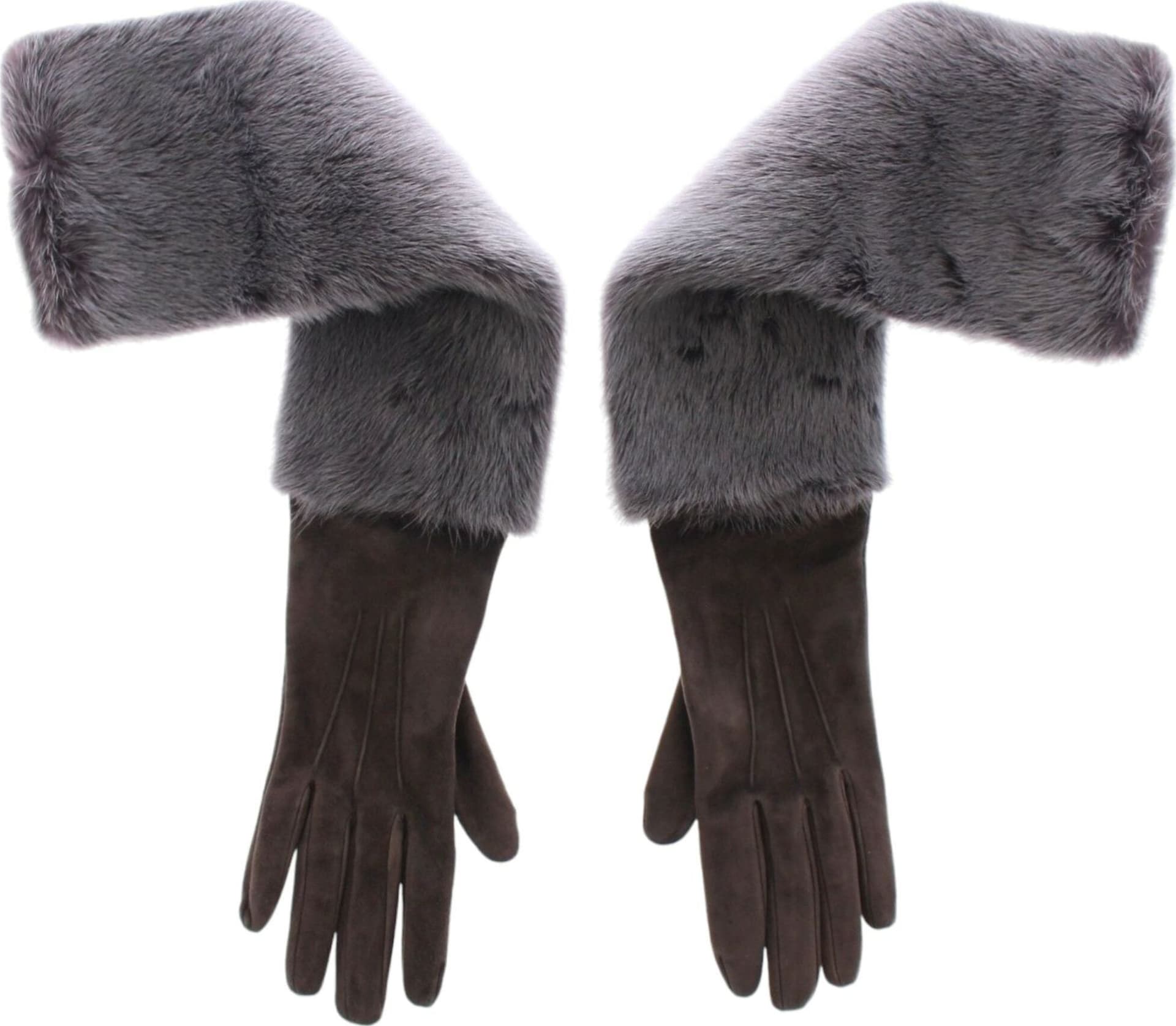 Gray Mink Fur Lambskin Suede Leather Gloves - 2