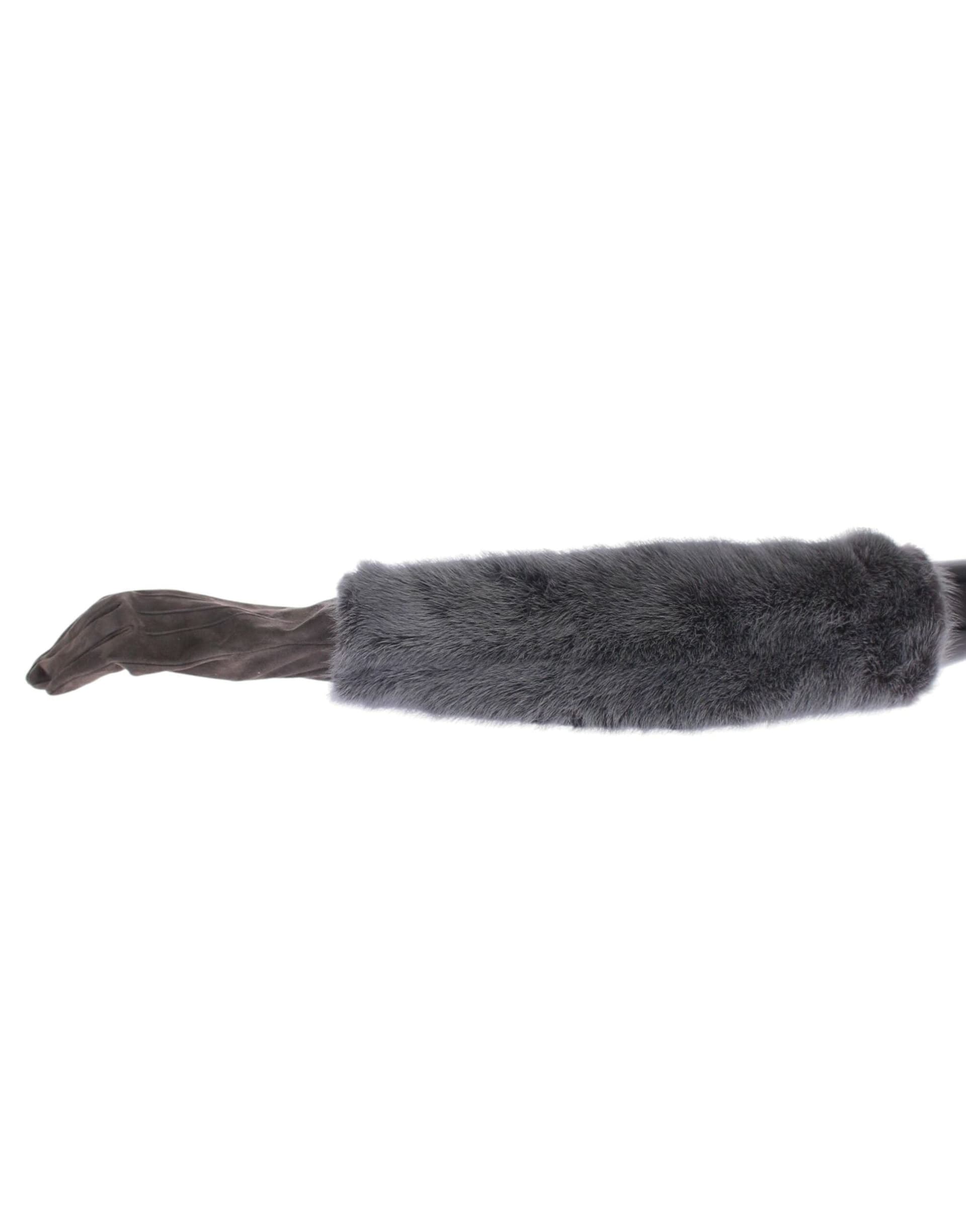 Gray Mink Fur Lambskin Suede Leather Gloves - 4