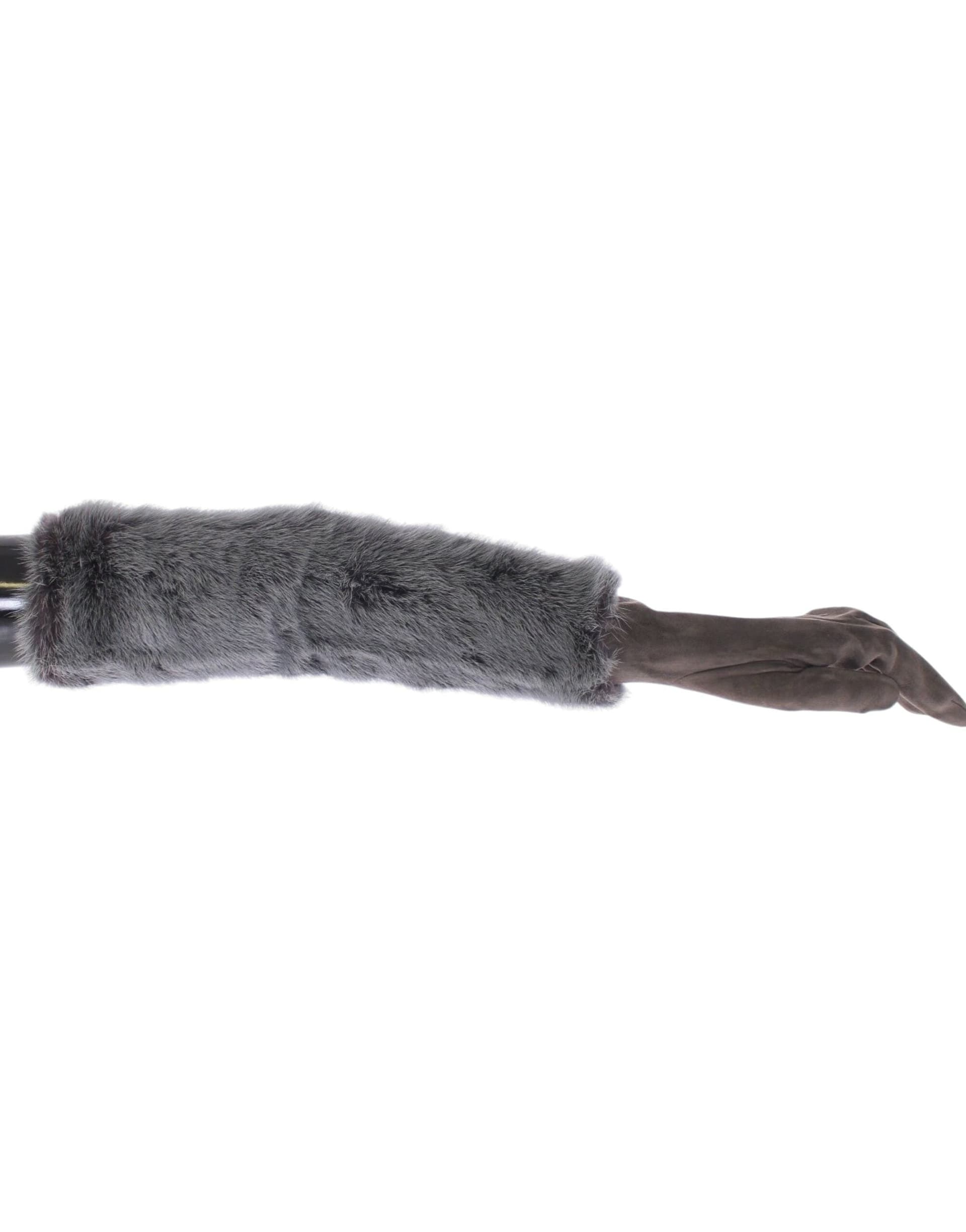 Gray Mink Fur Lambskin Suede Leather Gloves - 5