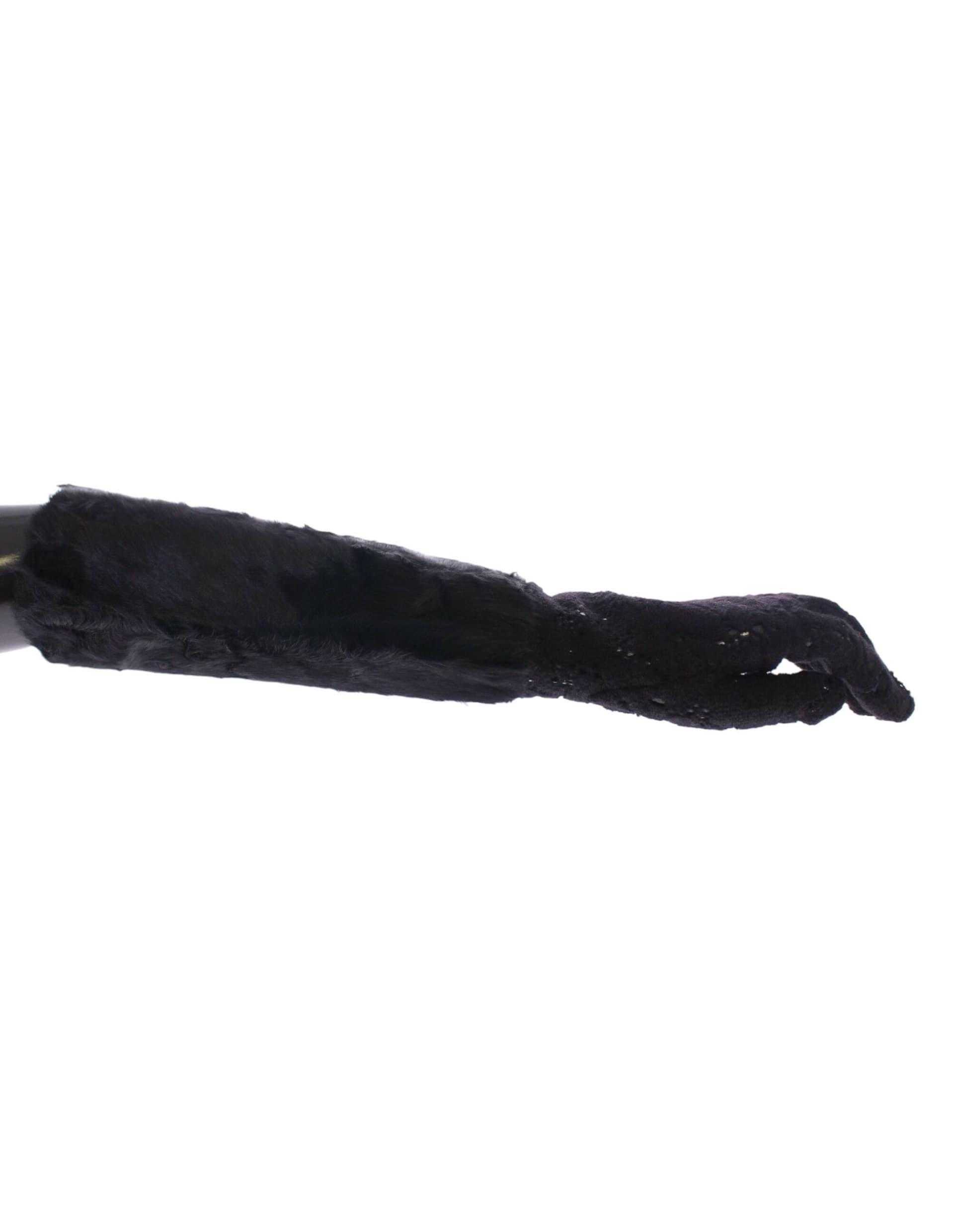 Black Lace Wool Lambskin Fur Elbow Gloves - 2