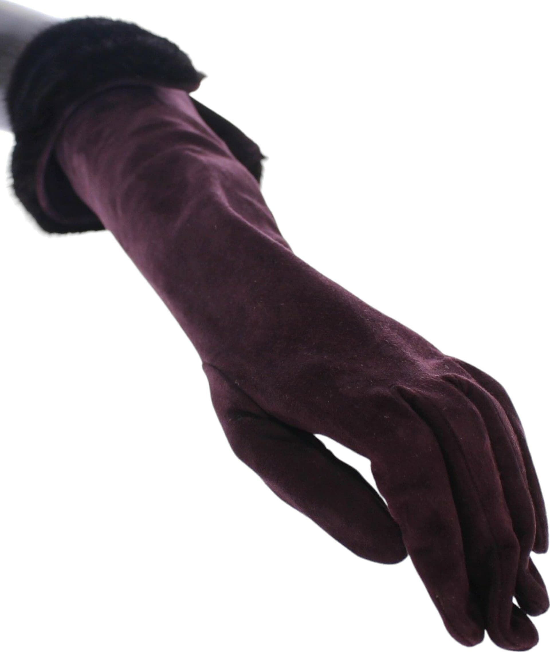 Purple Mink Fur Goatskin Suede Leather Gloves - 2