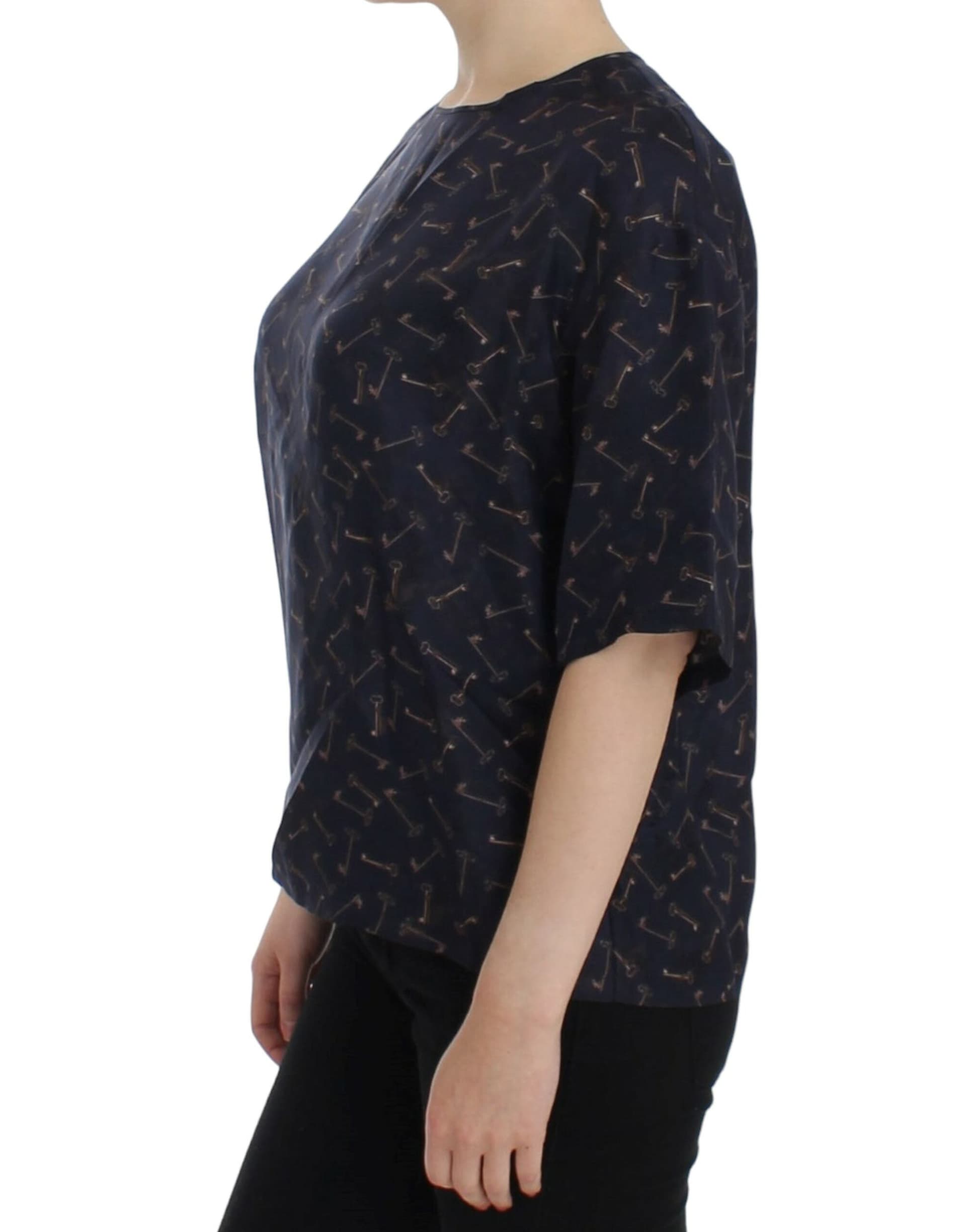 Blue gold key print silk blouse - 2