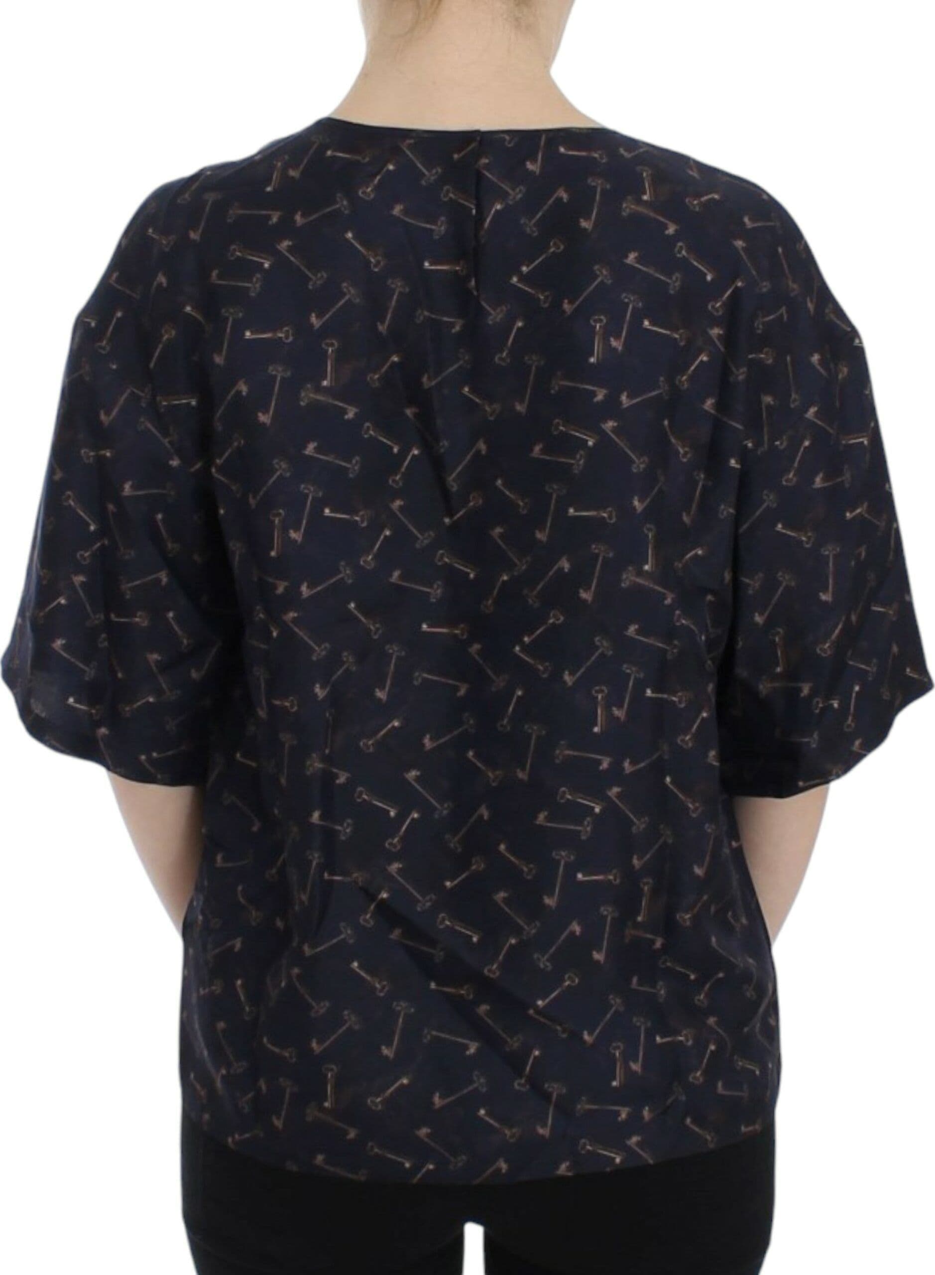 Blue gold key print silk blouse - 3