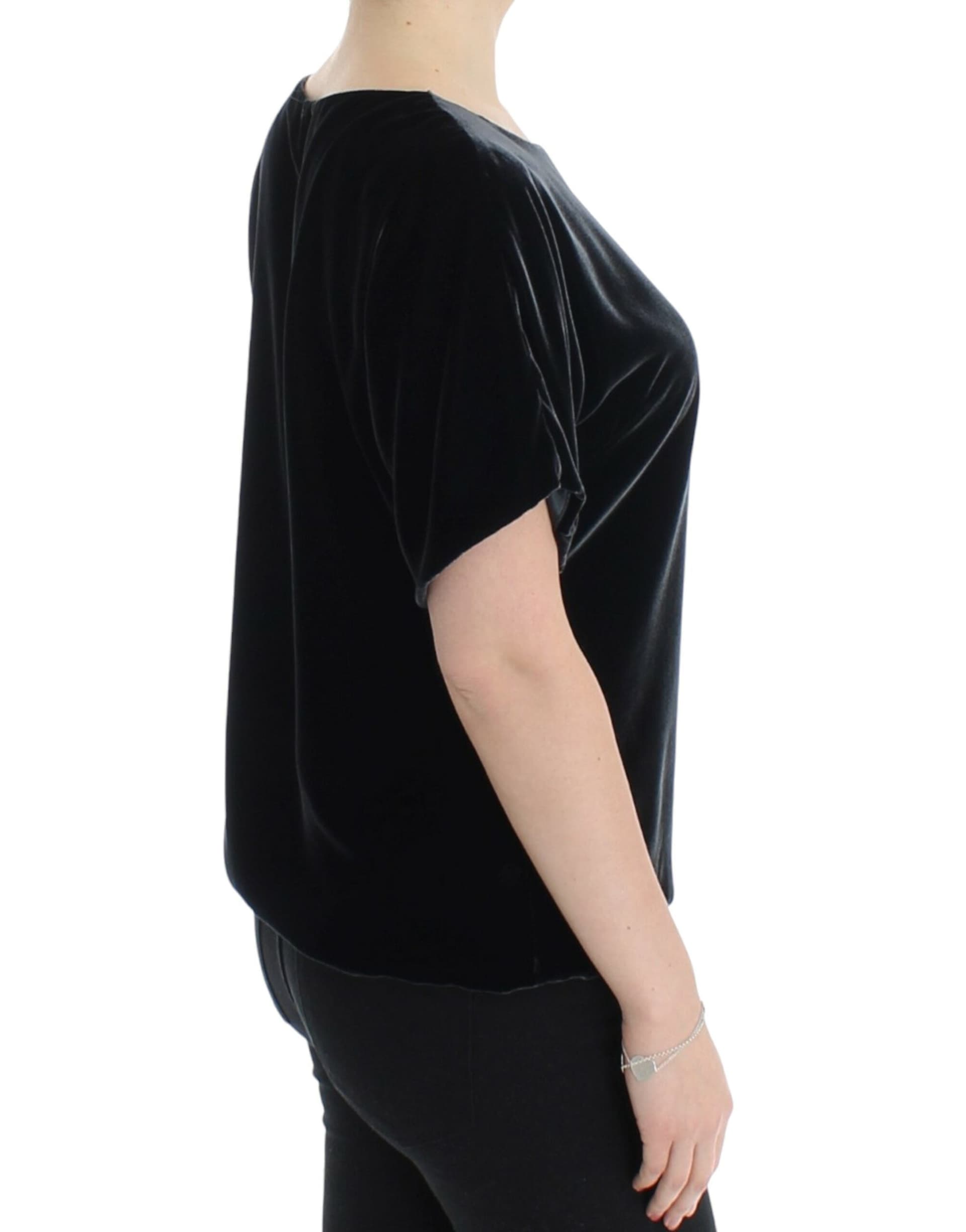 Black velvet shortsleeved blouse - 4
