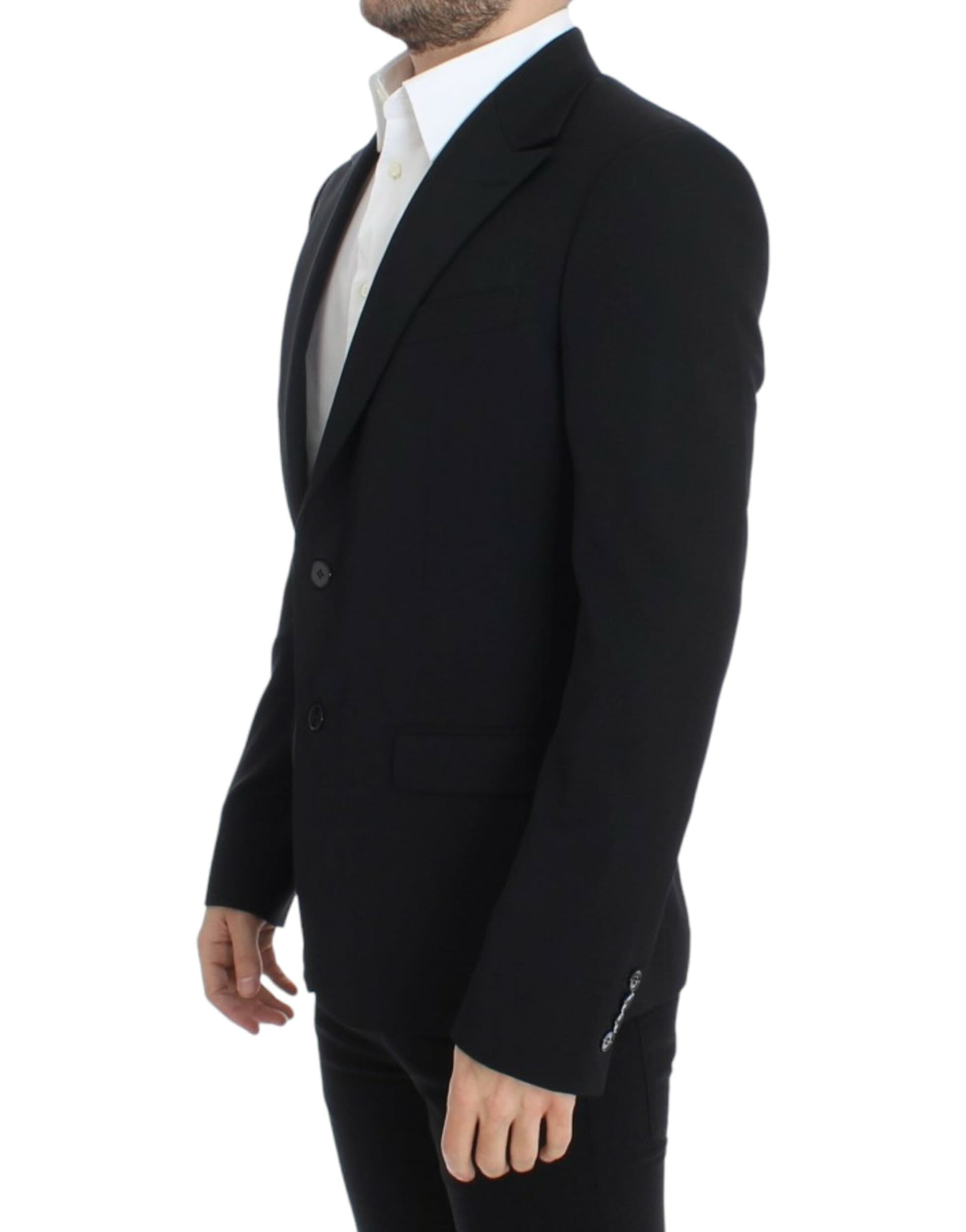 Black wool slim fit blazer - 2