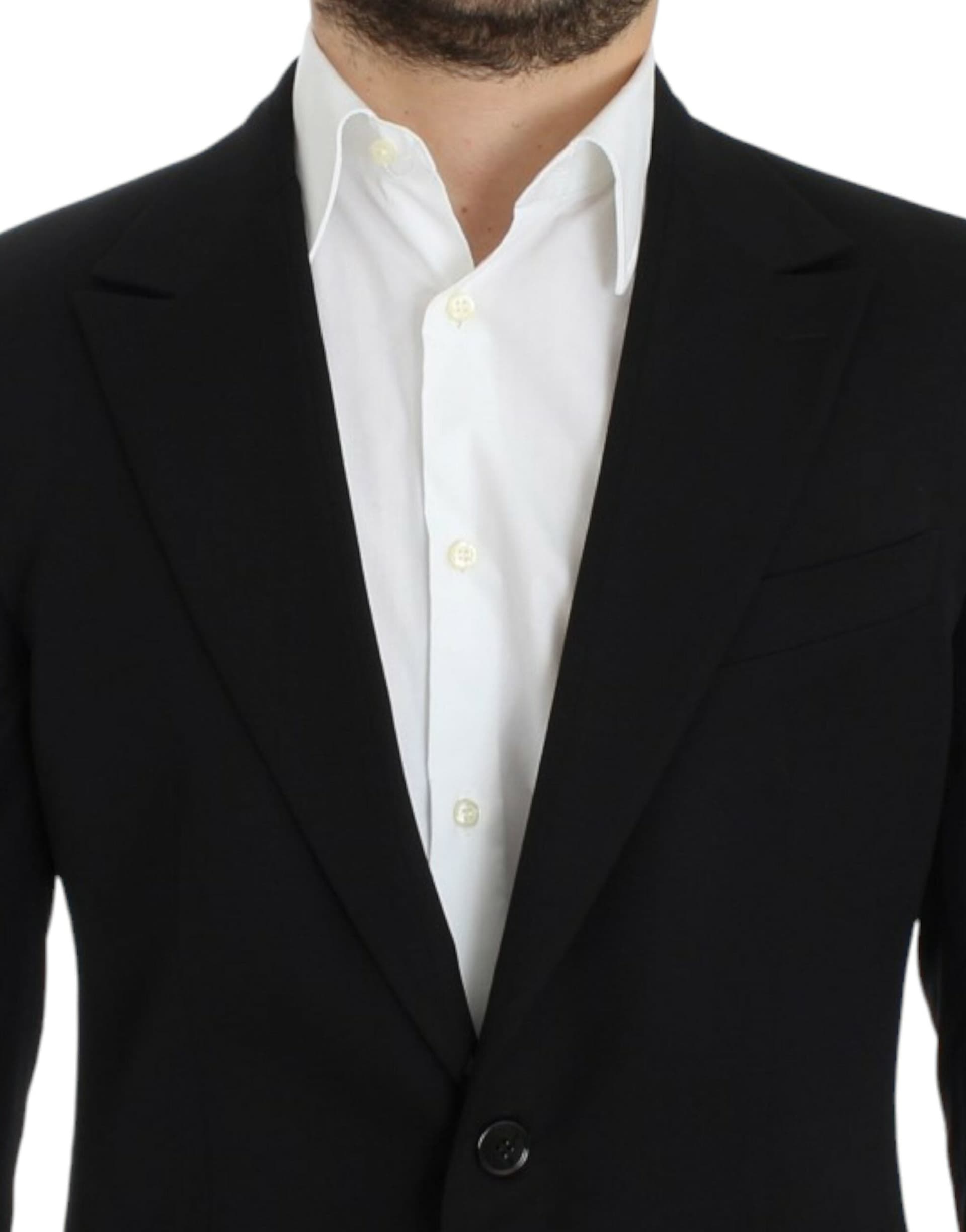 Black wool slim fit blazer - 5