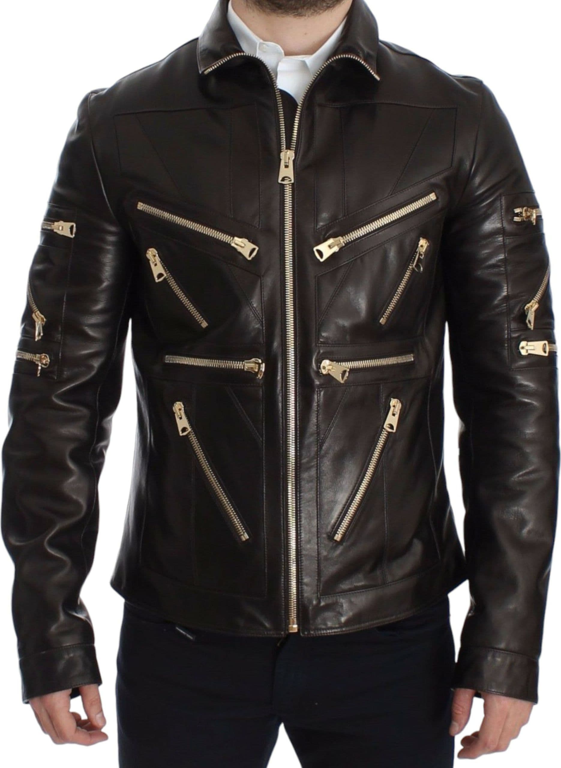 Brown Lambskin Leather Zipper Jacket - 2