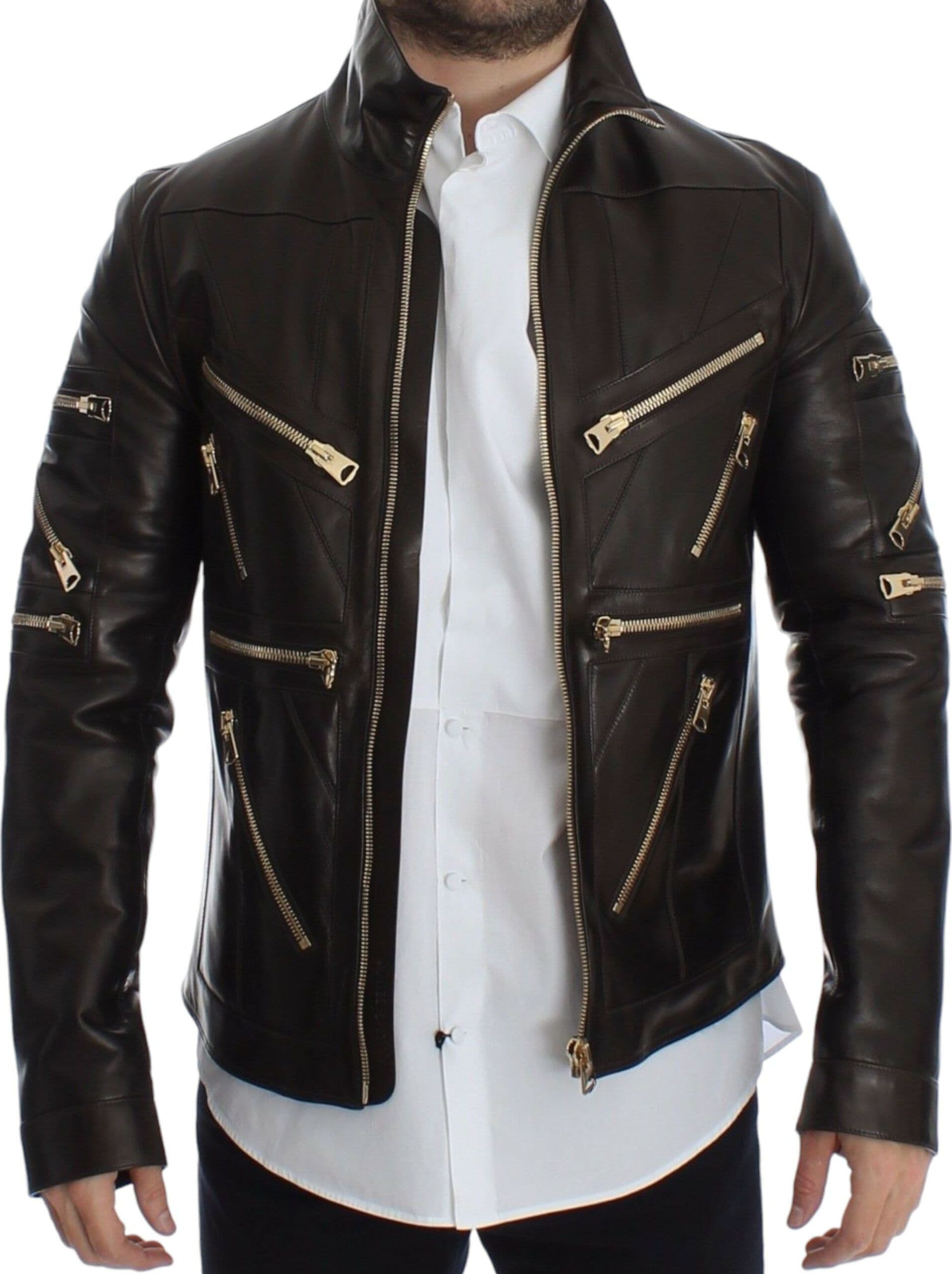 Brown Lambskin Leather Zipper Jacket - 3