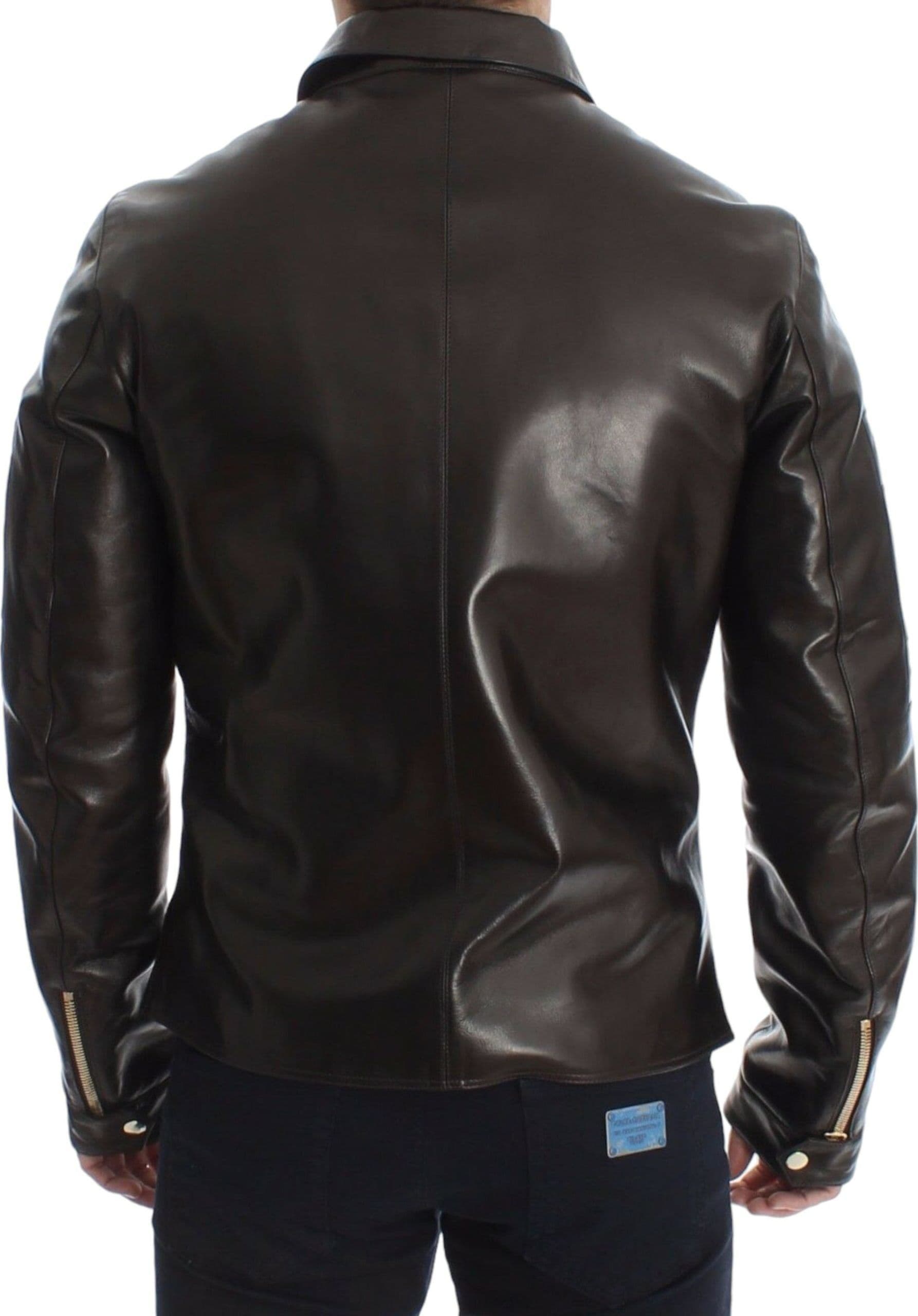 Brown Lambskin Leather Zipper Jacket - 6