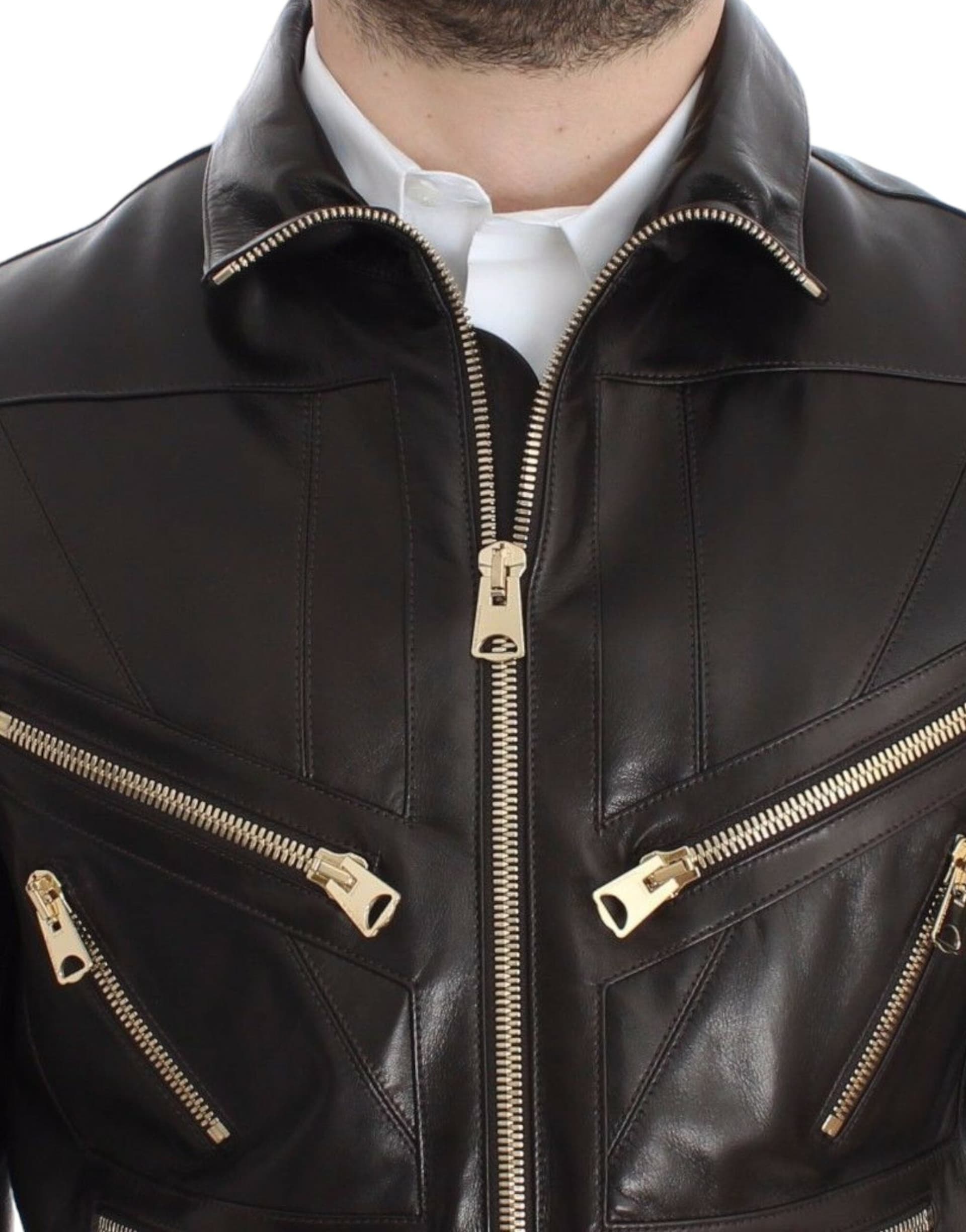 Brown Lambskin Leather Zipper Jacket - 7