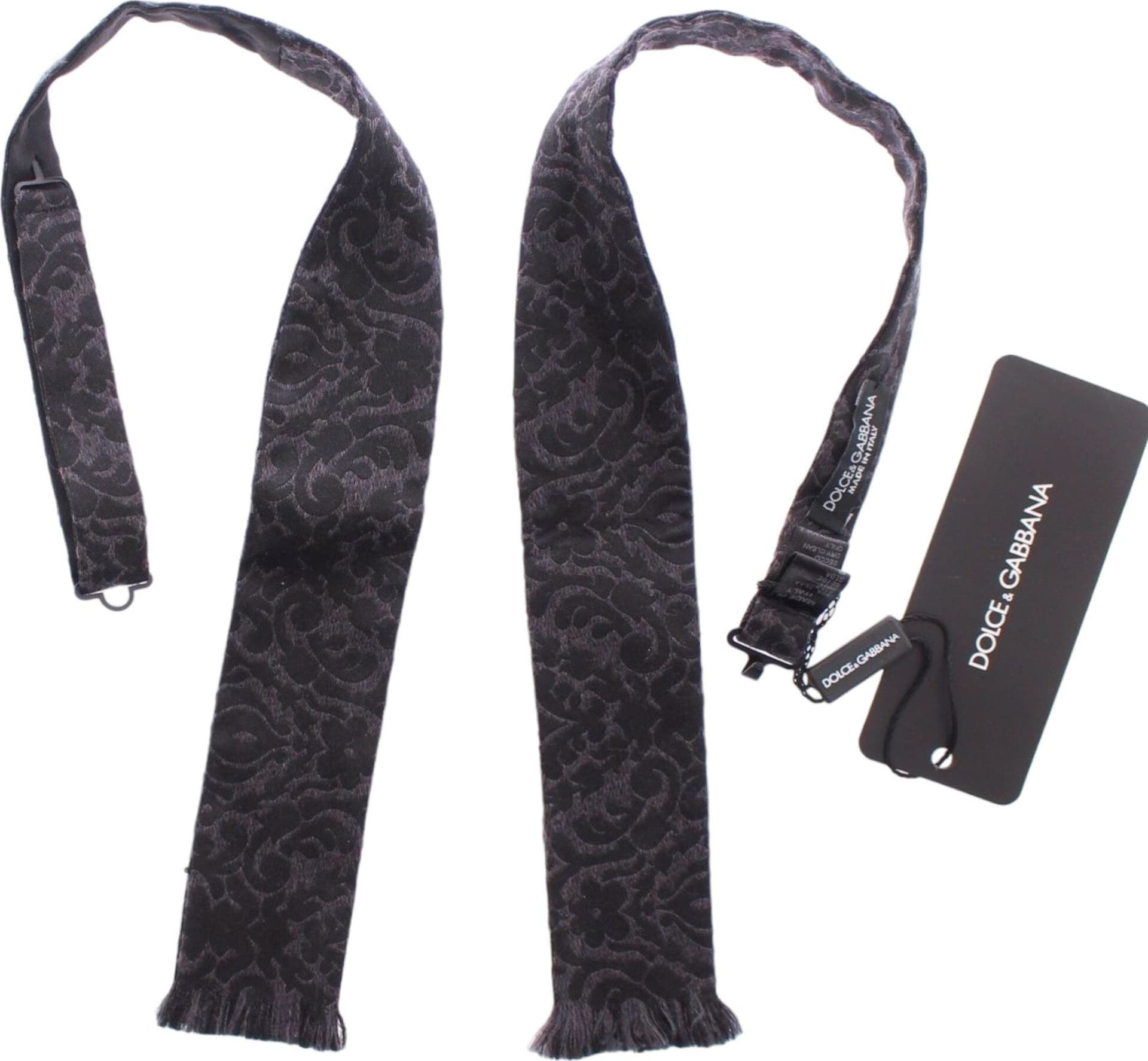 Gray Black Wool Silk Bow Tie - 6