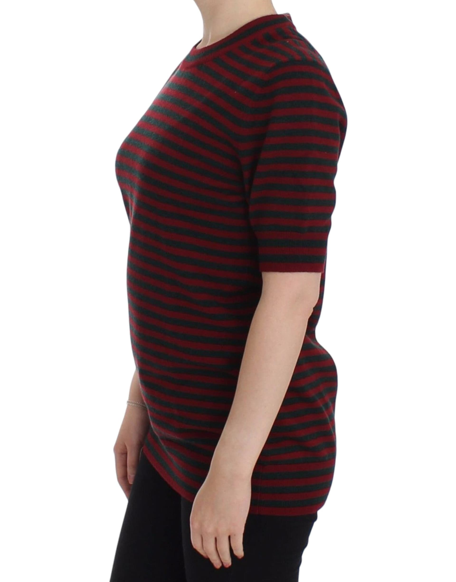 Red Gray Cashmere Short Sleeve Sweater - 2