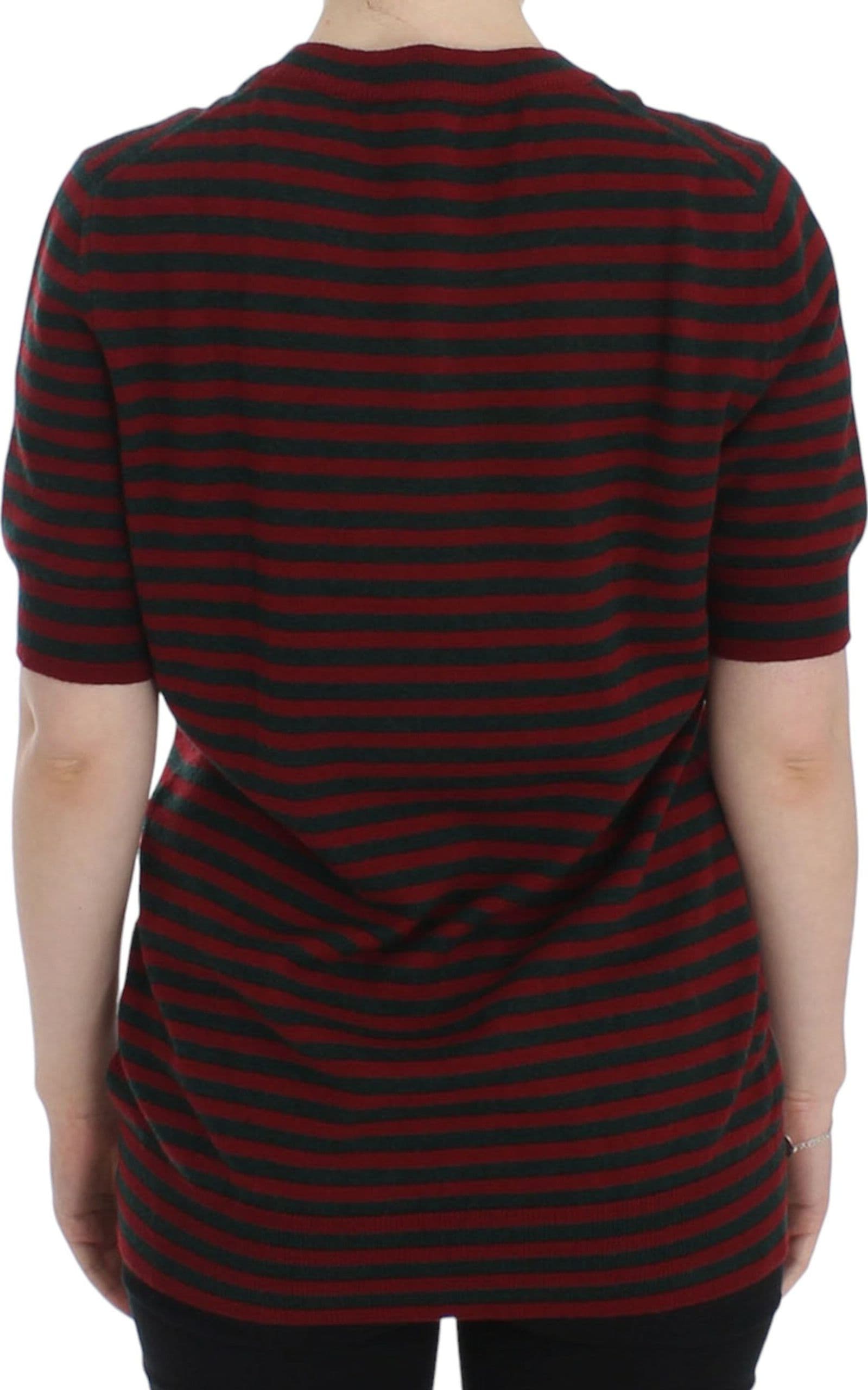 Red Gray Cashmere Short Sleeve Sweater - 3