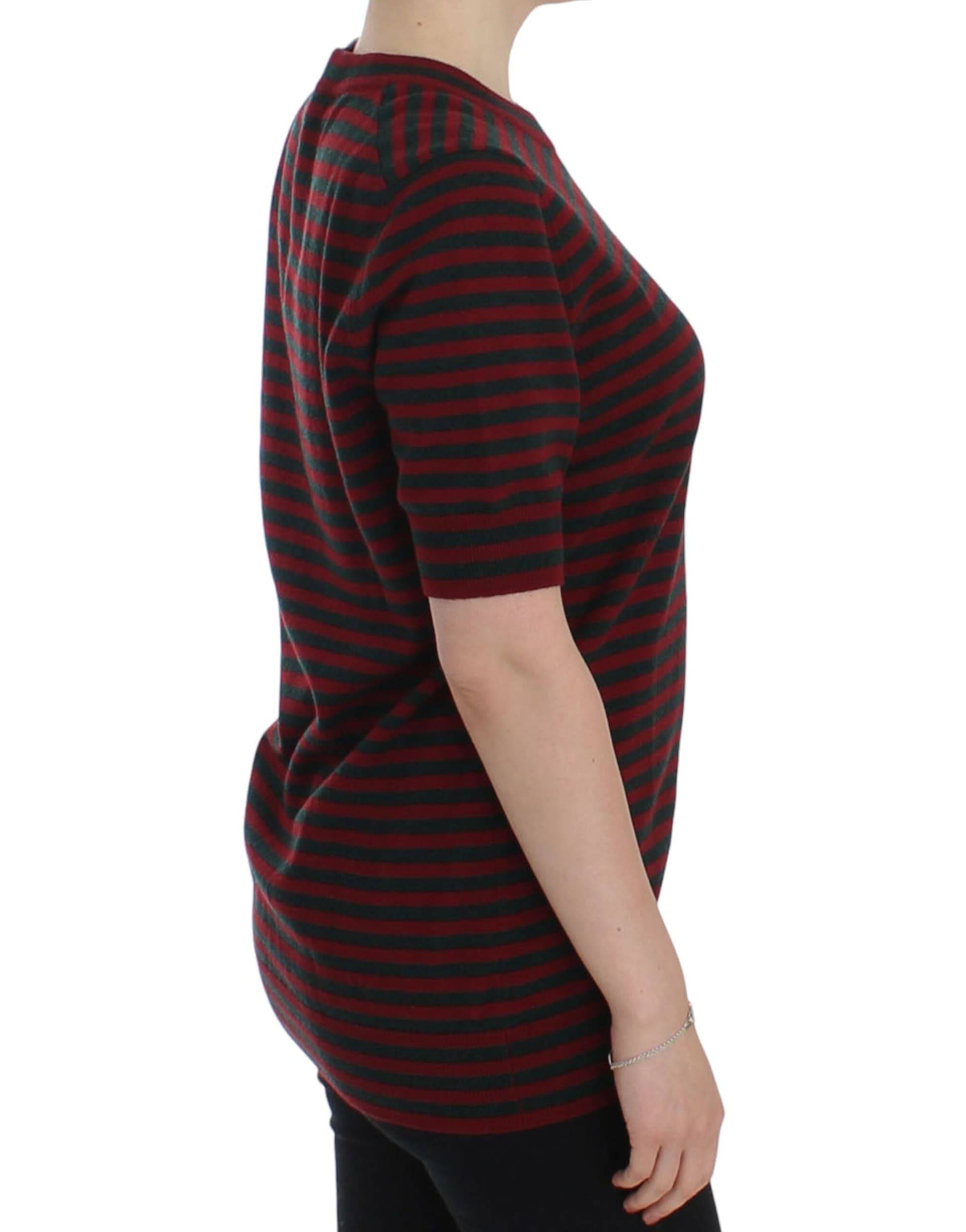Red Gray Cashmere Short Sleeve Sweater - 4