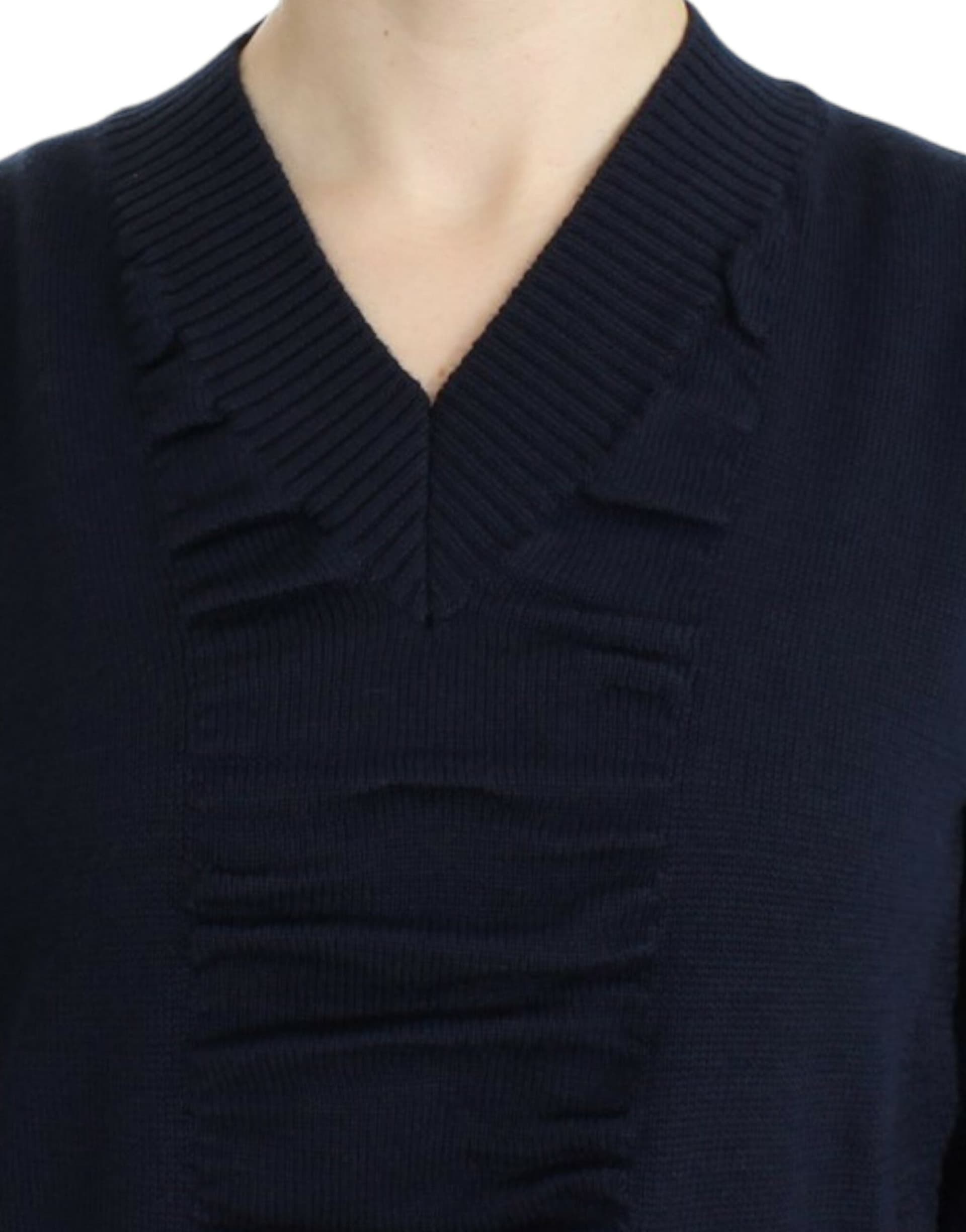 Dark blue V-neck wool sweater - 4