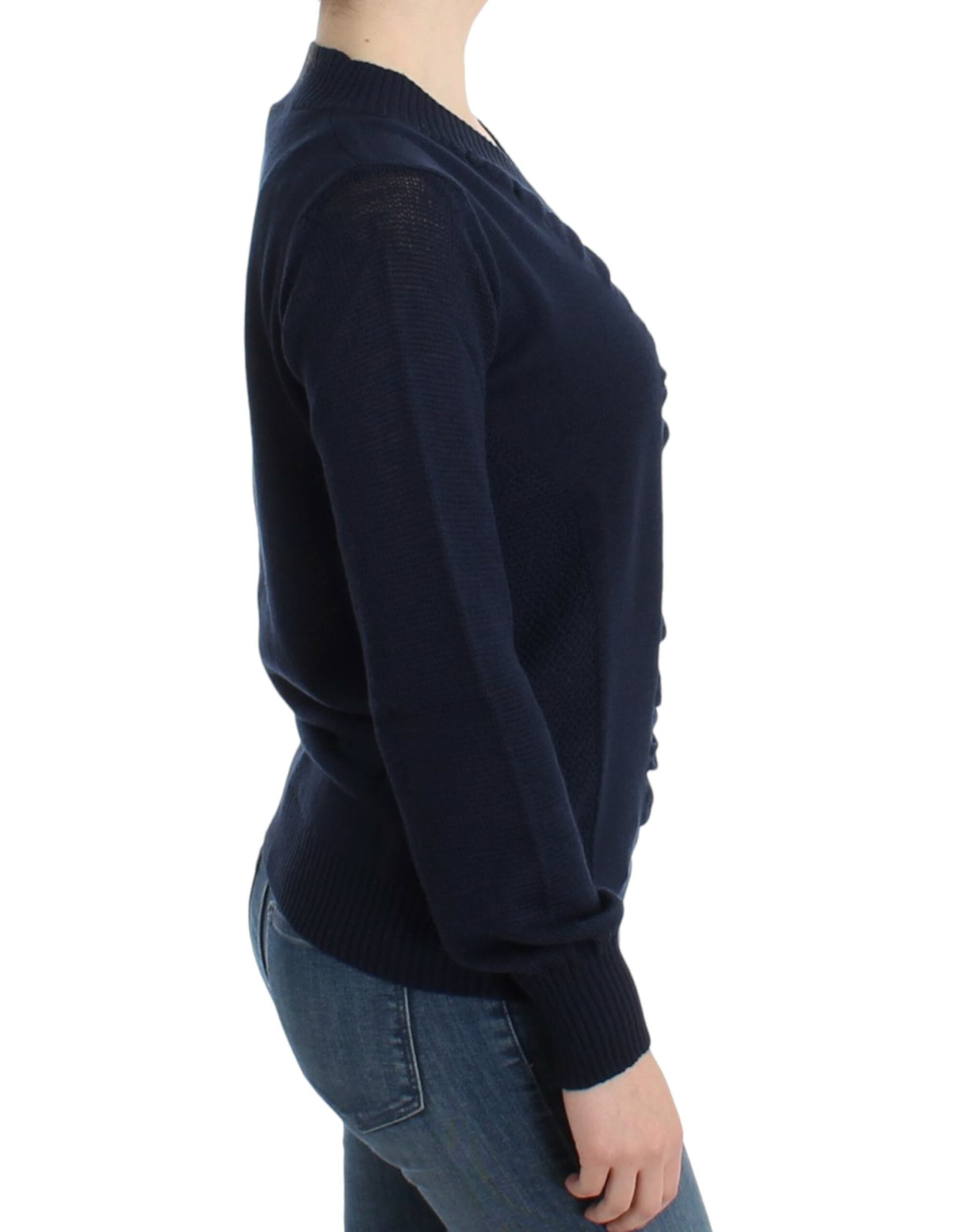 Dark blue V-neck wool sweater - 5