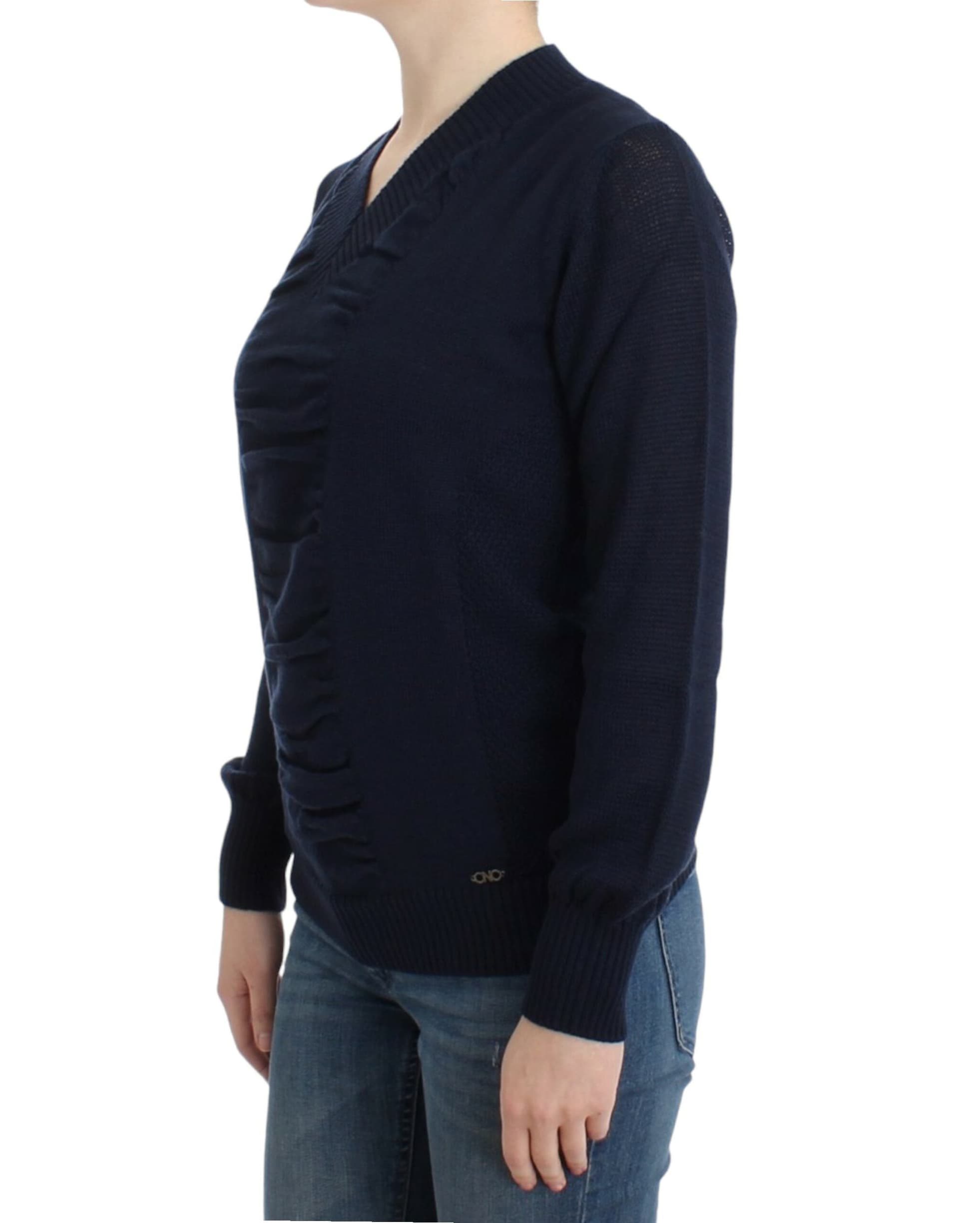 Dark blue V-neck wool sweater - 7