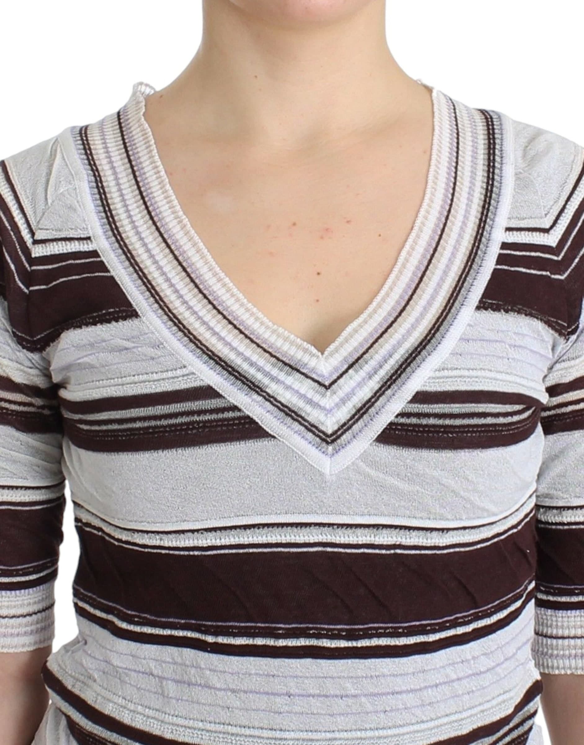 Striped Lace V-Neck Short Sleeve Top Sweater - 5