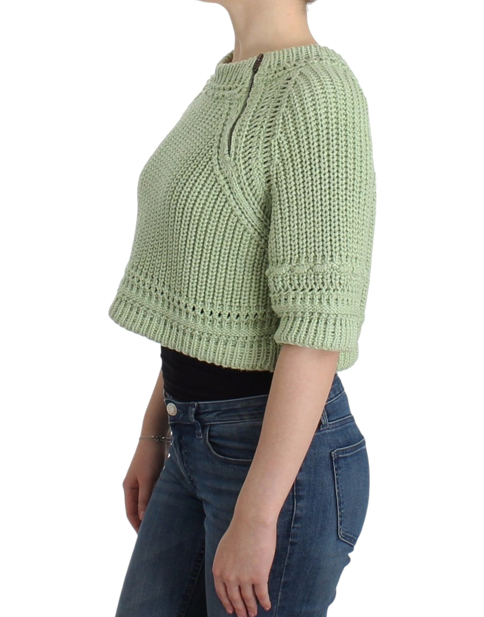 Green Cropped Knit Sweater Knitted Jumper - 2