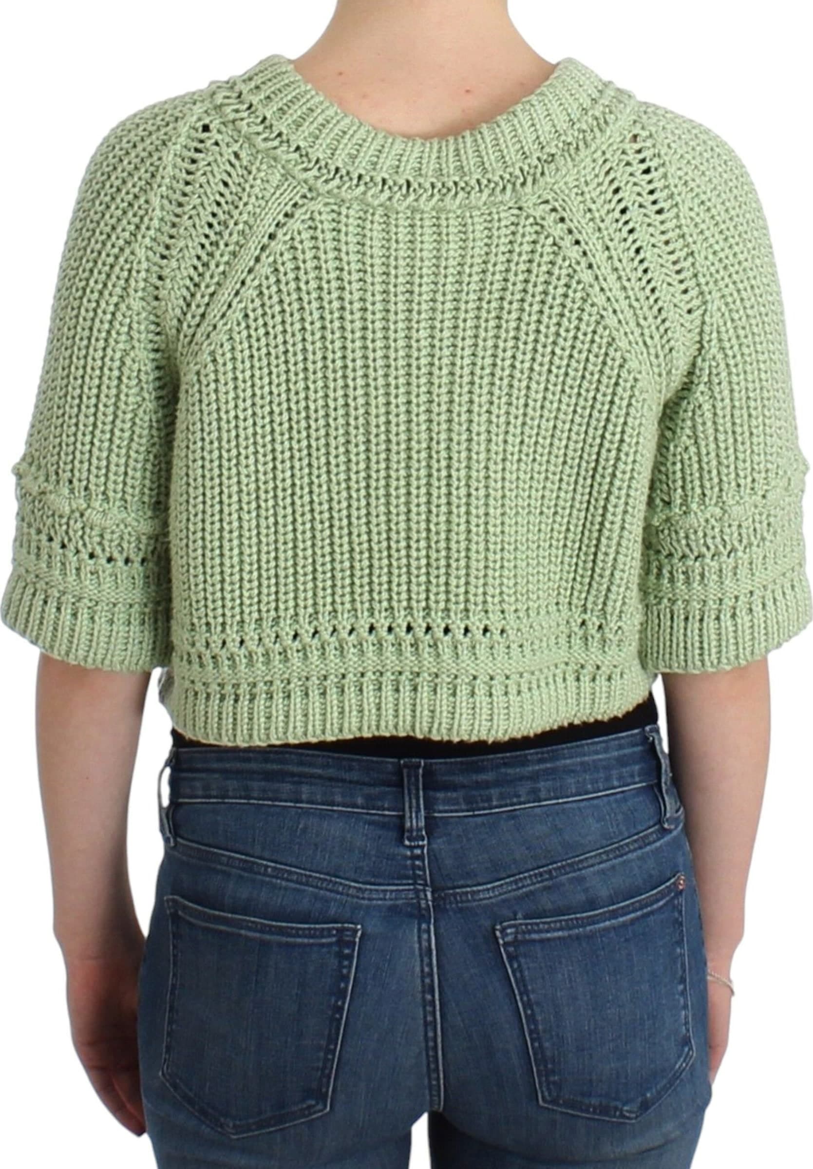 Green Cropped Knit Sweater Knitted Jumper - 3