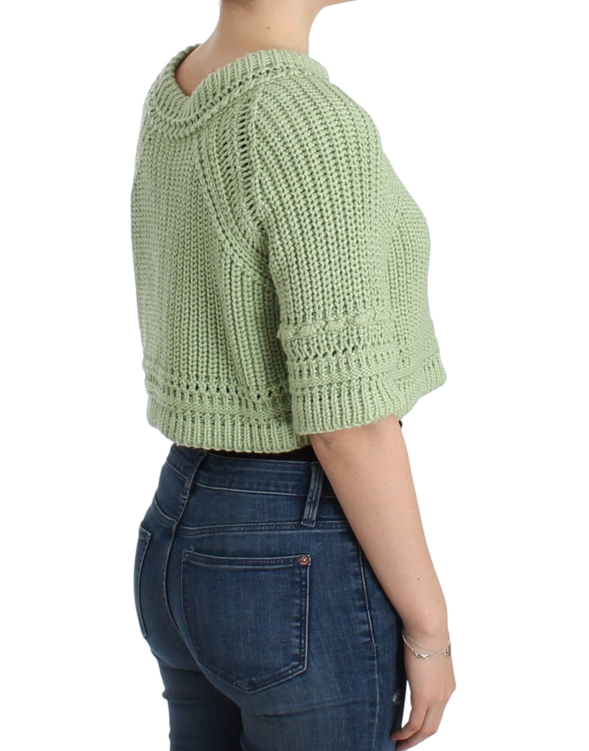 Green Cropped Knit Sweater Knitted Jumper - 4